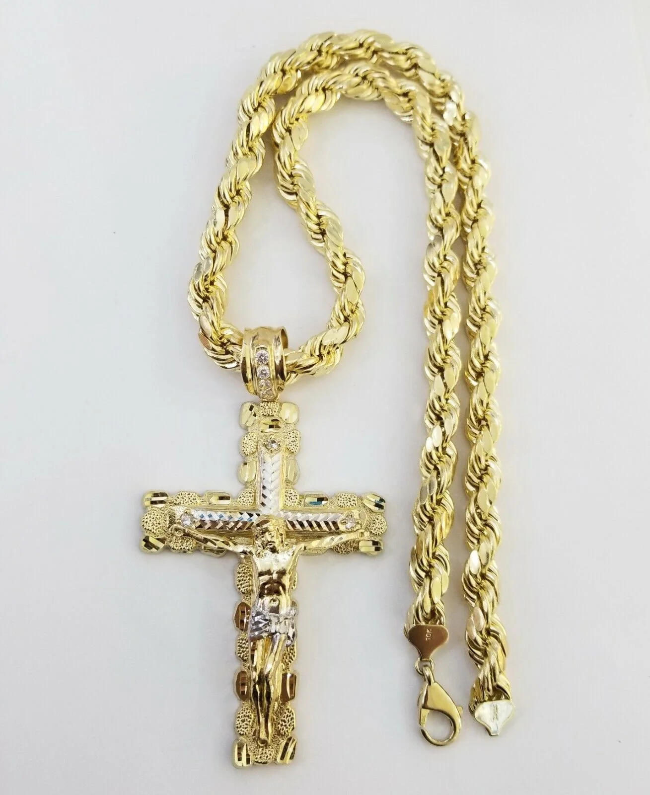 Real 10k Gold Rope Chain 26"Inch 10mm and nugget Cross Pendent 10kt yellow gold - Image 5