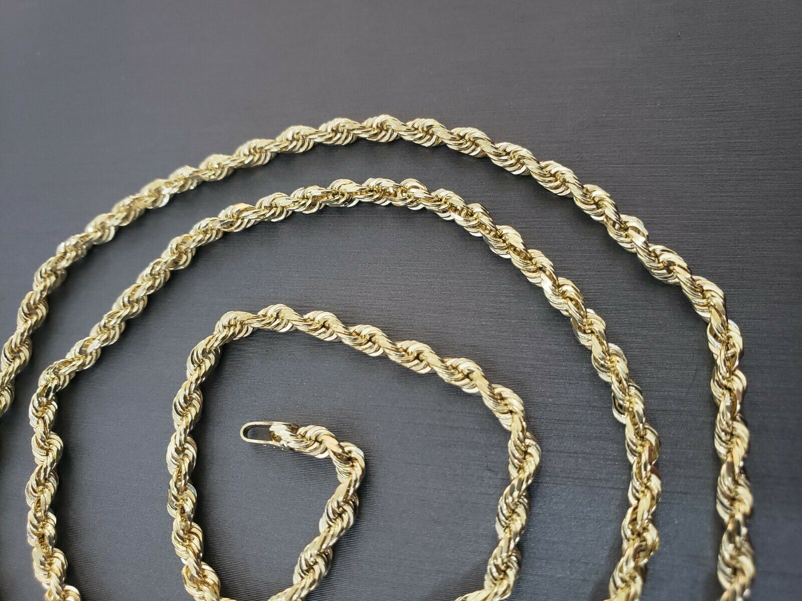 Real 10k Gold Rope chain 3mm 4mm Necklace 10KT yellow Gold 16-30" Diamond Cut