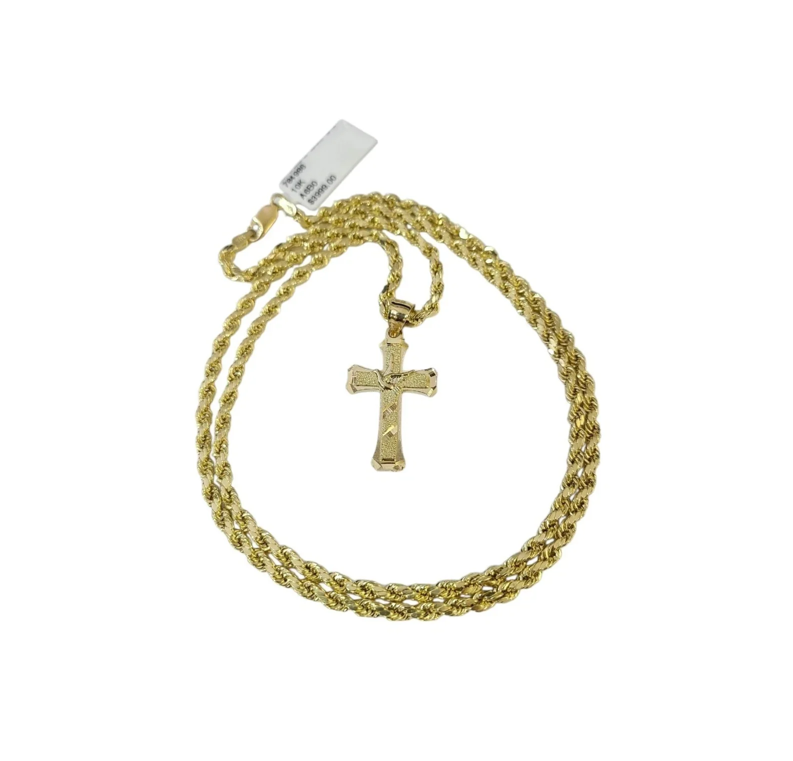 Real 10K Gold Rope Chain 3mm Religious Cross Charm Set Men Women 18"-28" - Image 2