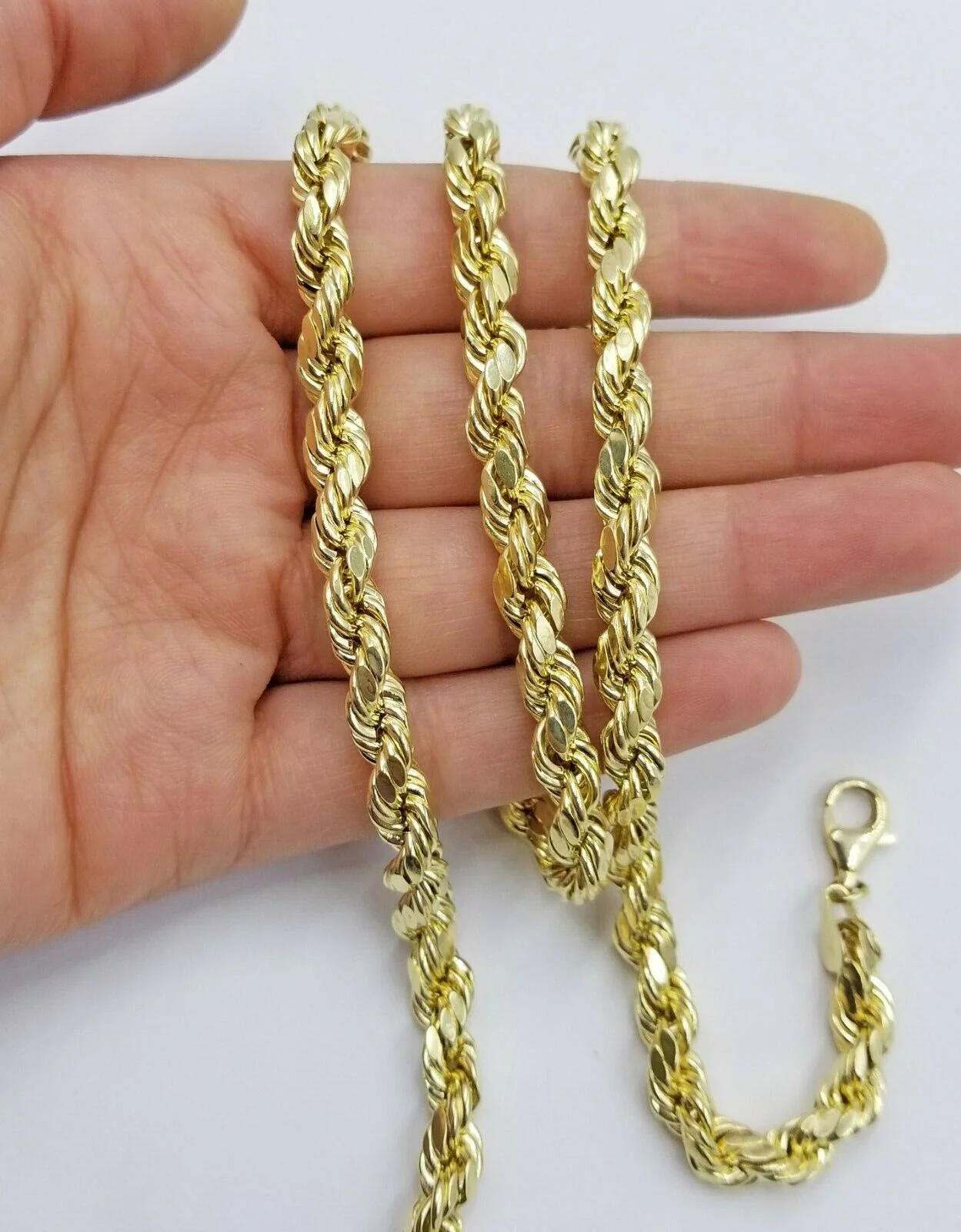 REAL 10K Gold Rope Chain 7mm 26 Inch Men Necklace Gold Diamond Cut - Image 8