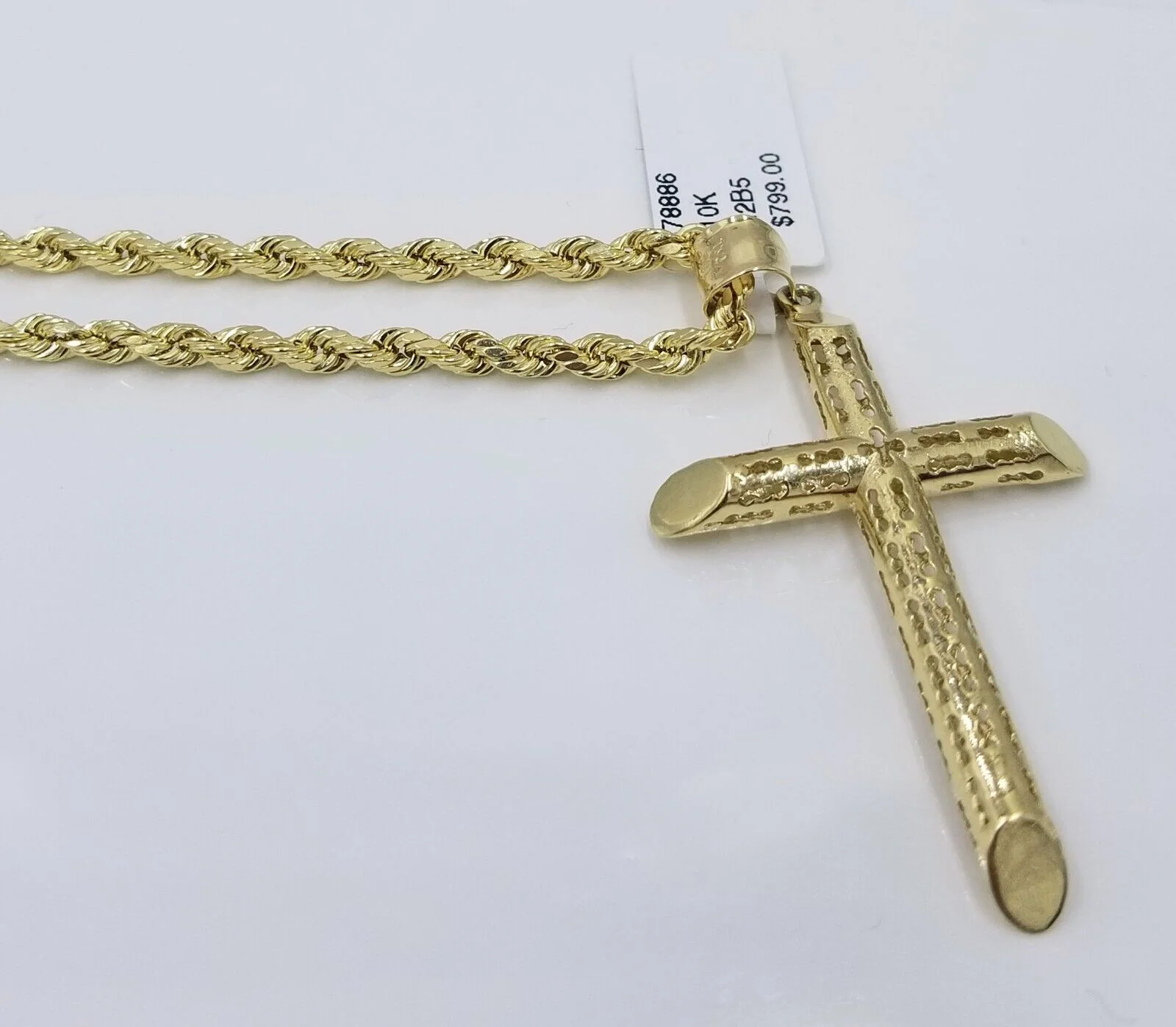 Real 10k Gold Rope Chain Cross Pendant, 3mm Necklace 20" inch With Charm, 10kt - Image 4