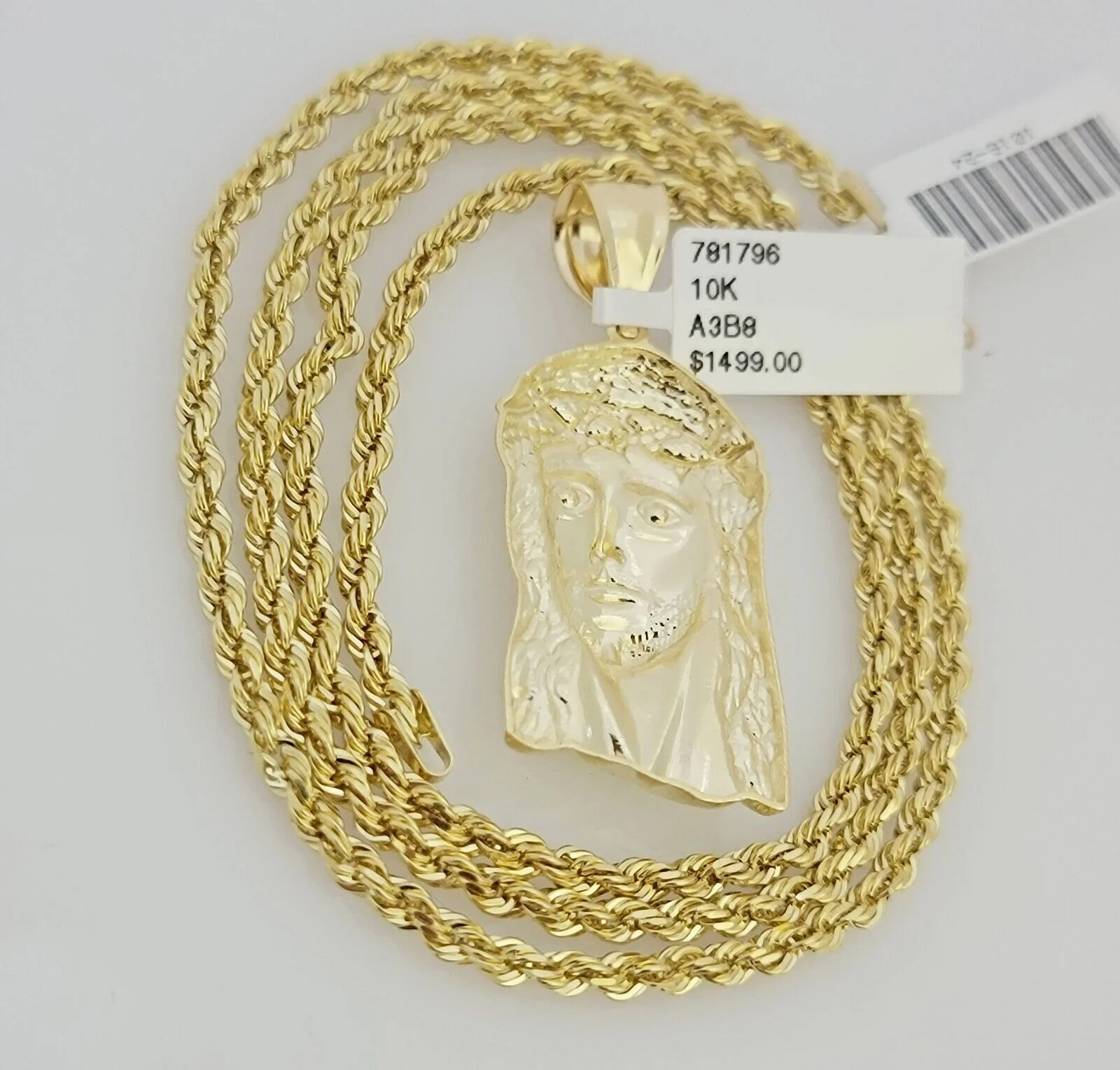 Real 10k Gold Rope Chain Jesus Face Charm Pendant Set 3mm Necklace 18"-26" SOLID - Image 8