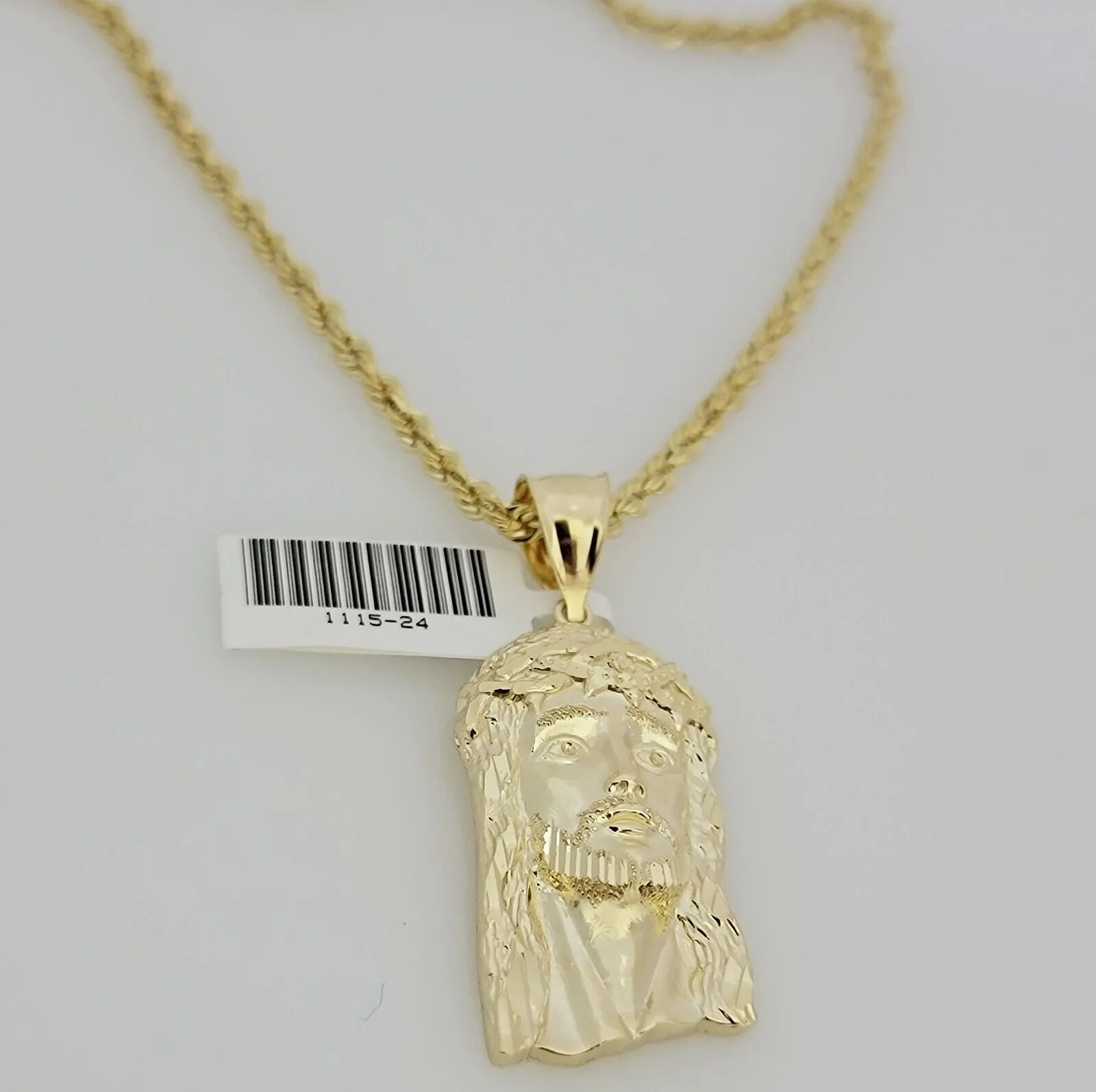 Real 10k Gold Rope Chain Jesus Face Charm Pendant Set 3mm Necklace 24 Inch SOLID - Image 5
