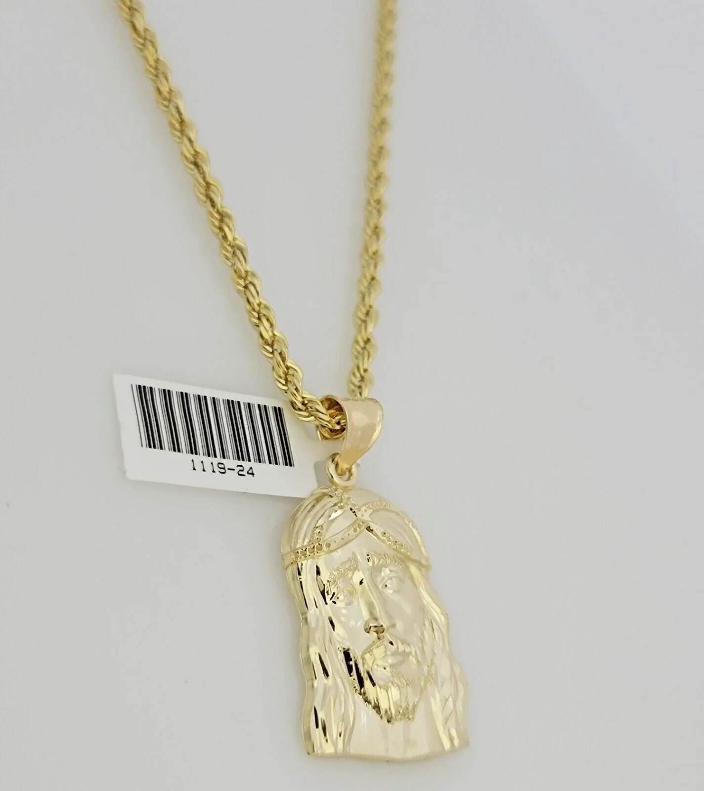 Real 10k Gold Rope Chain Jesus Head Charm Pendant Set 3mm Necklace 24 Inch SOLID - Image 4