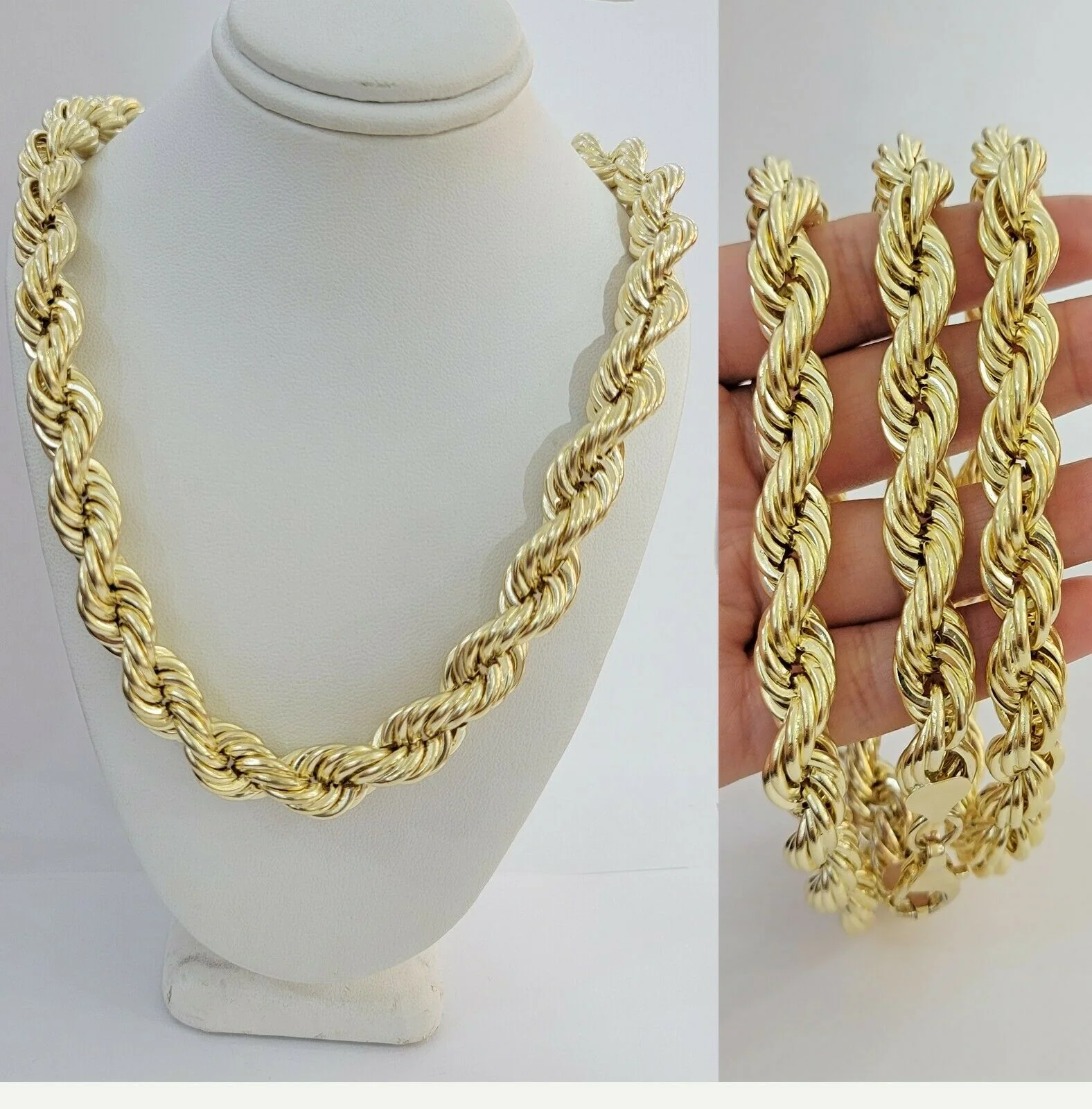 REAL 10k Gold Rope Chain Mens Necklace 12mm 22" 24" 26" 28" 30" 10kt Yellow Gold - Image 10