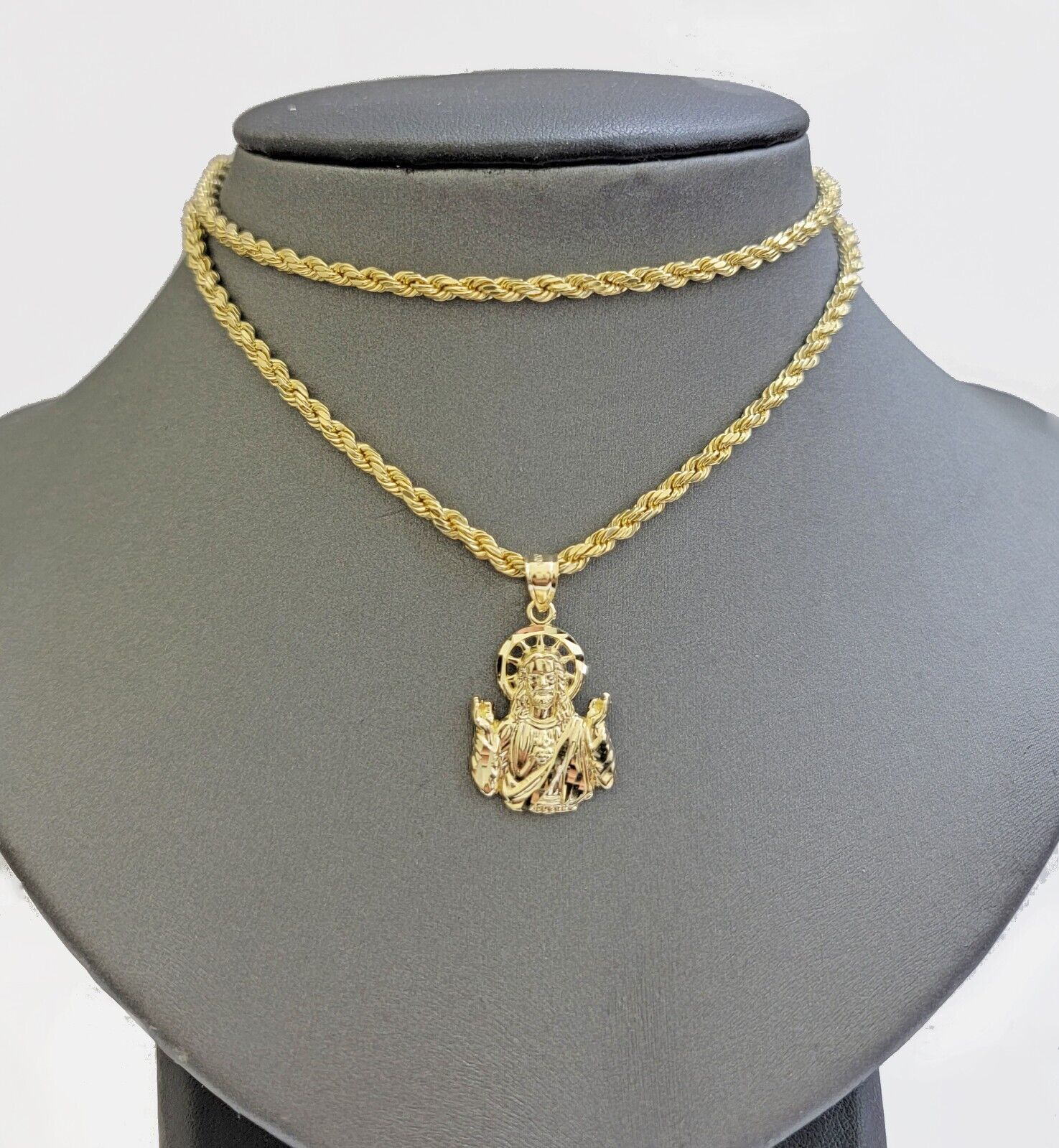 Real 10k gold Rope Chain pendant SET Choose Necklace Length 18-28" & Jesus Charm