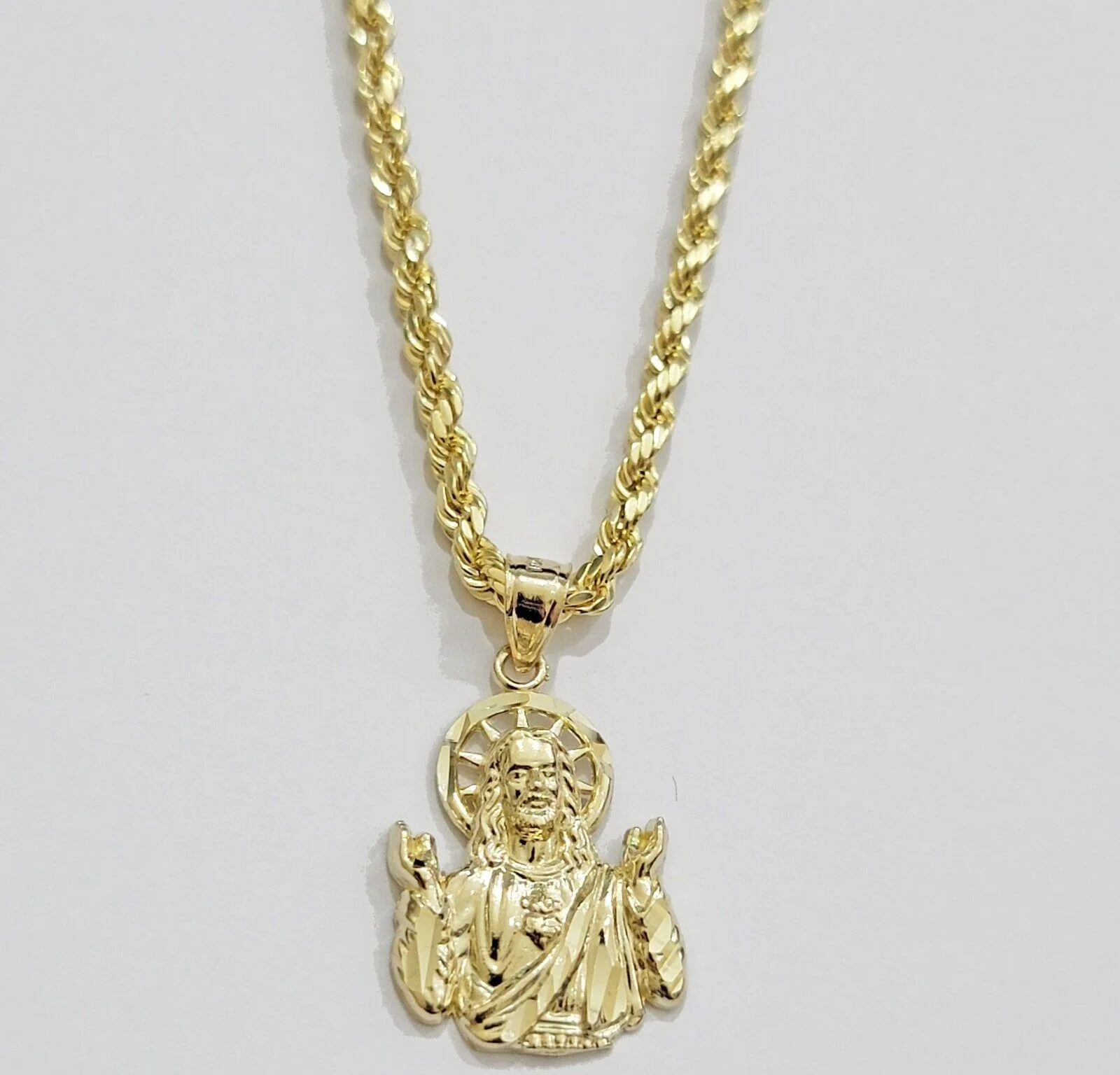 Real 10k gold Rope Chain pendant SET Choose Necklace Length 18-28" & Jesus Charm - Image 6