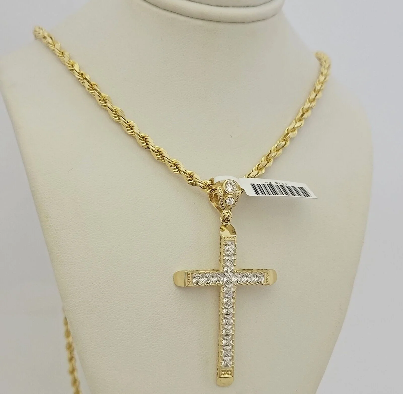 Real 10k Gold Rope Chain Pendant SET Solid Necklace 4mm 20-28" Stone Cross Charm - Image 6