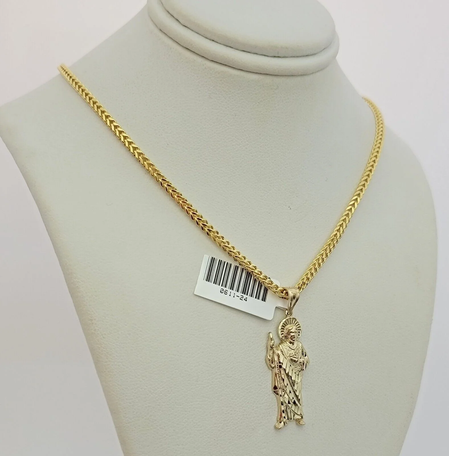 Real 10k Gold Saint Jude Charm Pendant & Franco Chain Necklace SET 2.5mm 18"-24" - Image 6