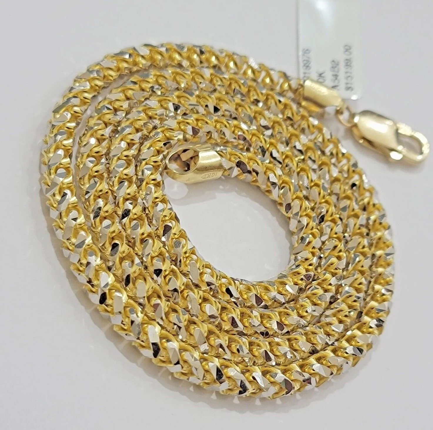 Real 10k Gold Solid Palm Chain Necklace Diamond cut 4.5mm 24" 10kt Unique Design