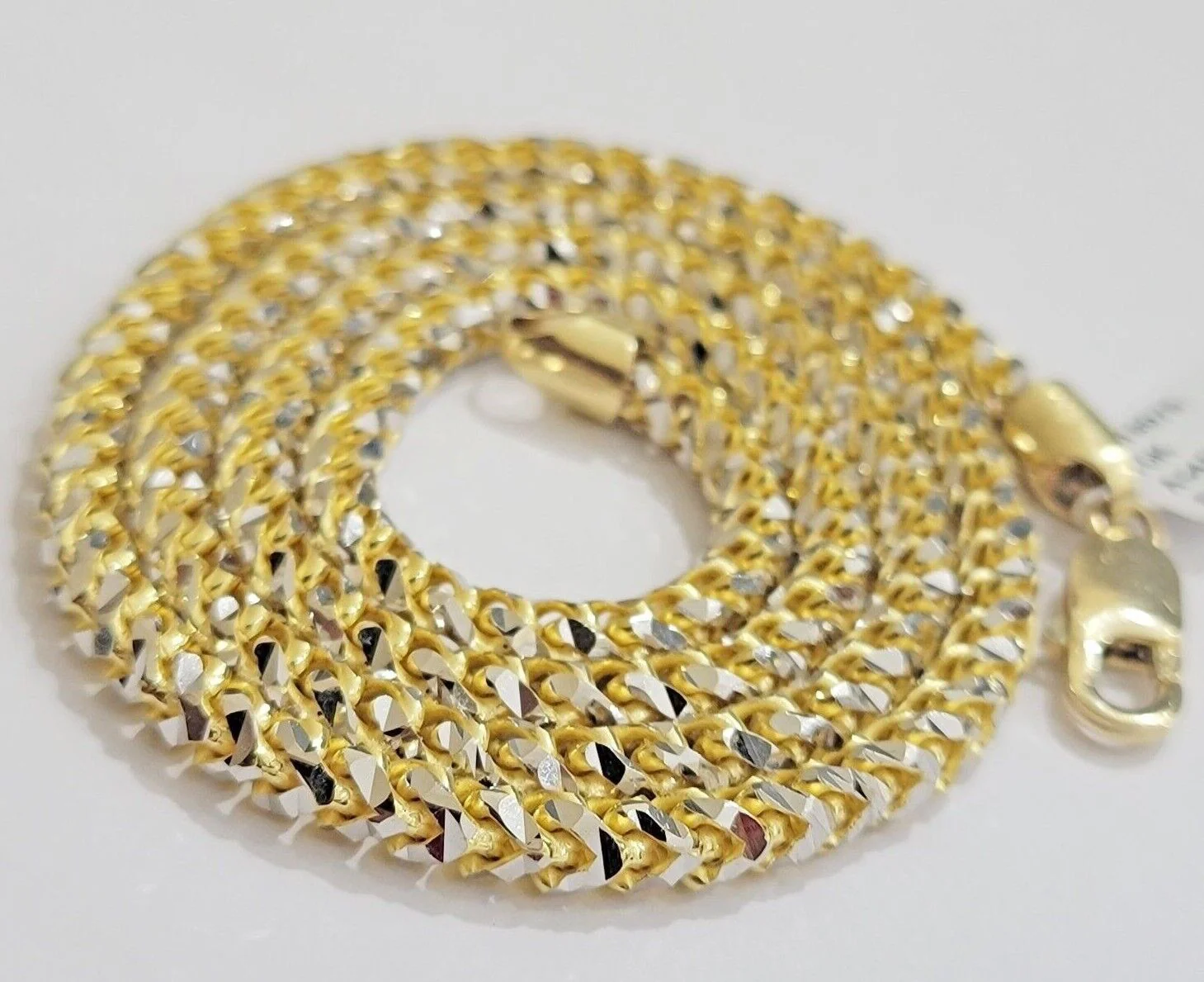 Real 10k Gold Solid Palm Chain Necklace Diamond cut 4.5mm 24" 10kt Unique Design - Image 3