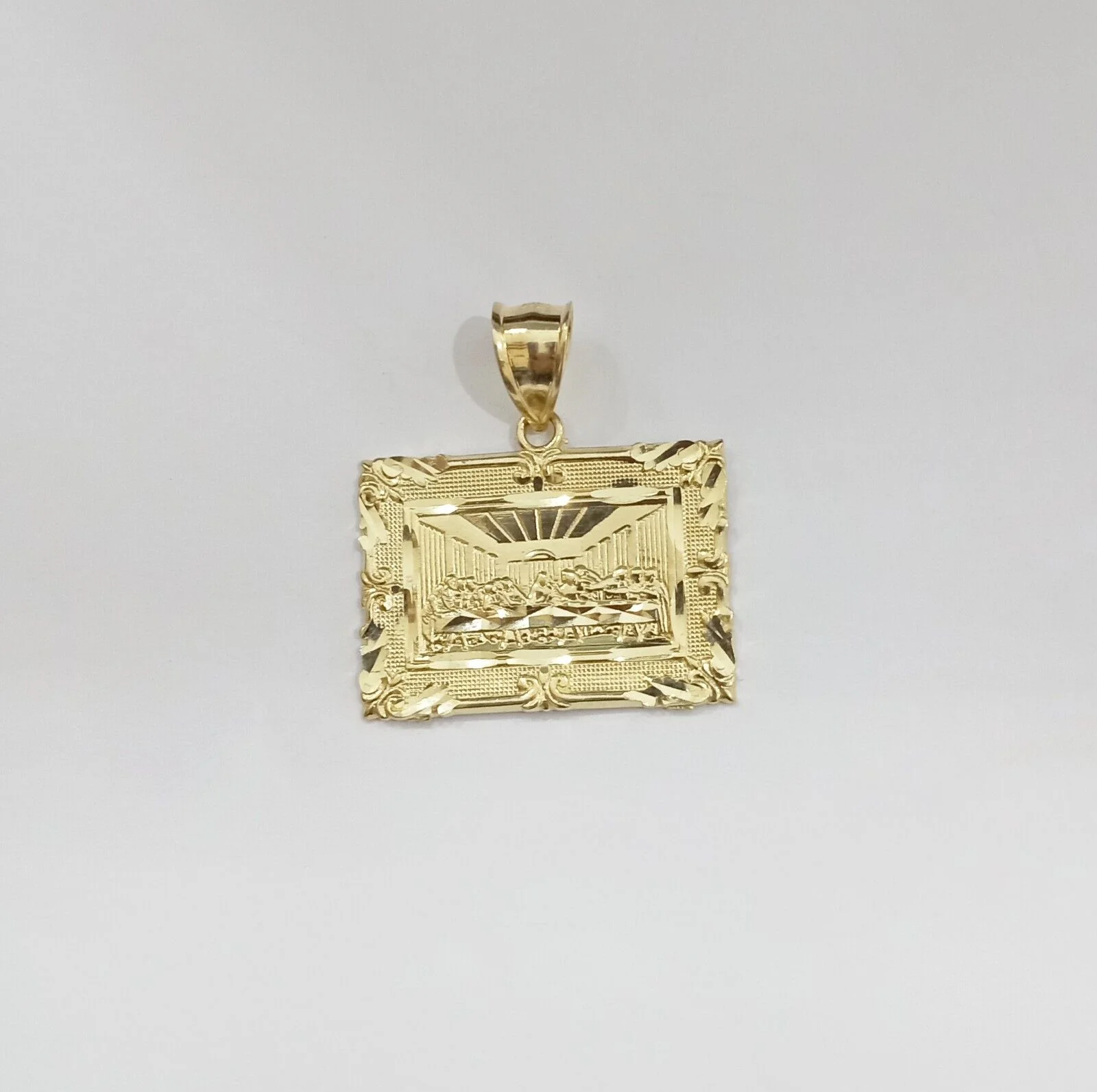 Real 10k Gold Square Pendant Last Supper Charm 10kt Yellow Gold - Image 5