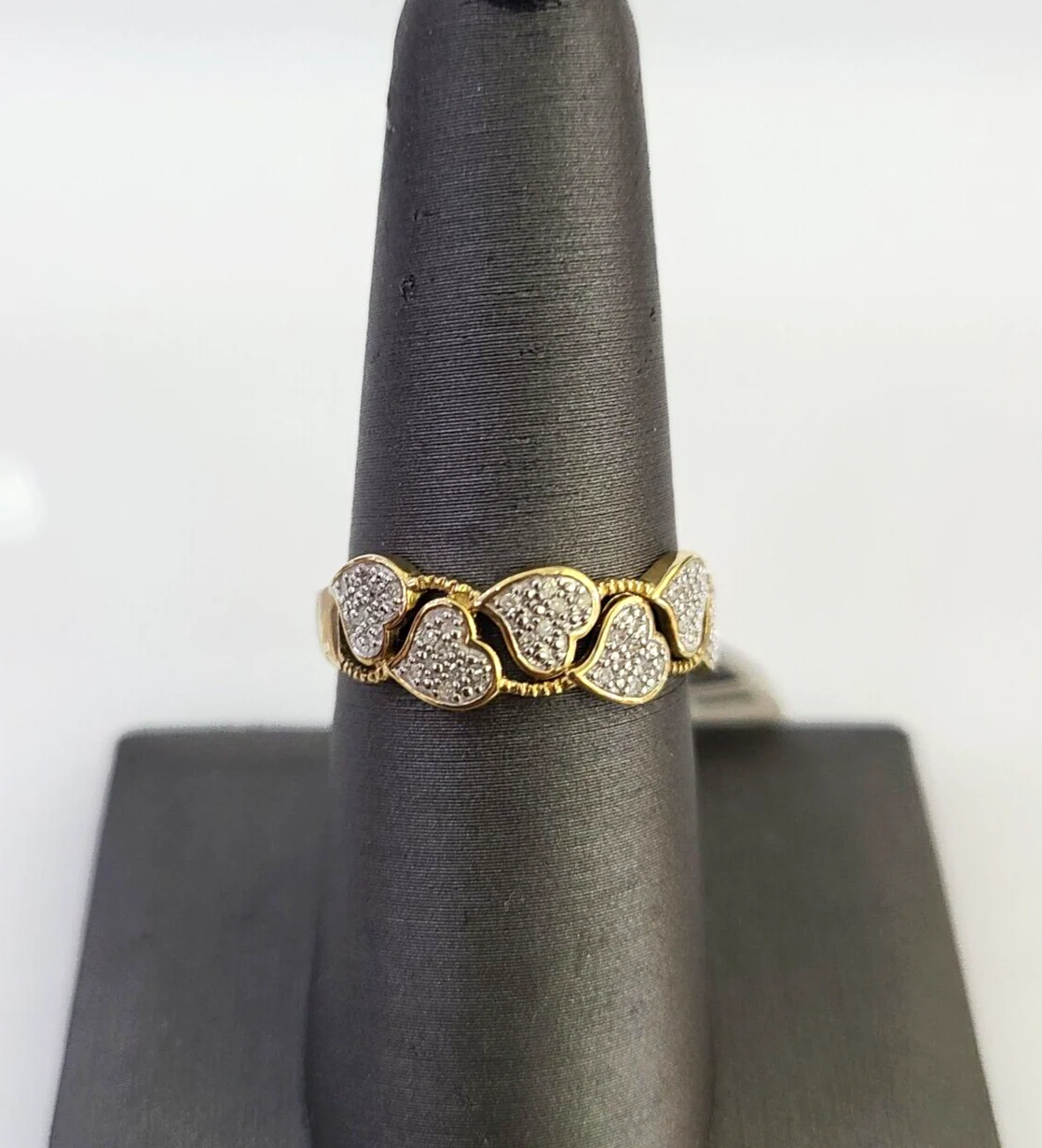 Real 10k Hearts Diamond Ladies Ring Women Casual 10Kt Yellow Gold All Sizes