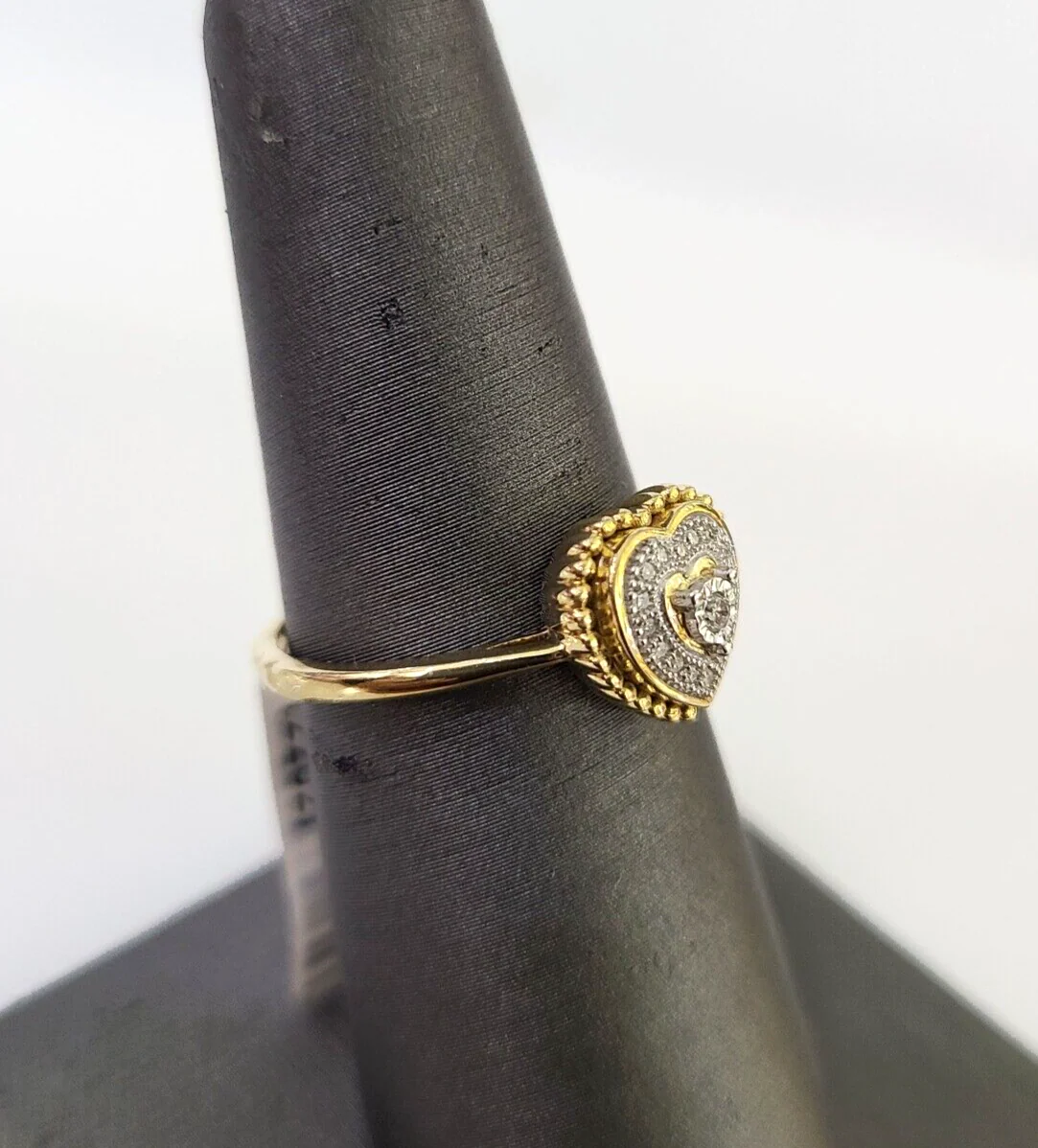 Real 10k Hearts Diamond Ladies Ring Women Casual 10Kt Yellow Gold All Sizes - Image 4