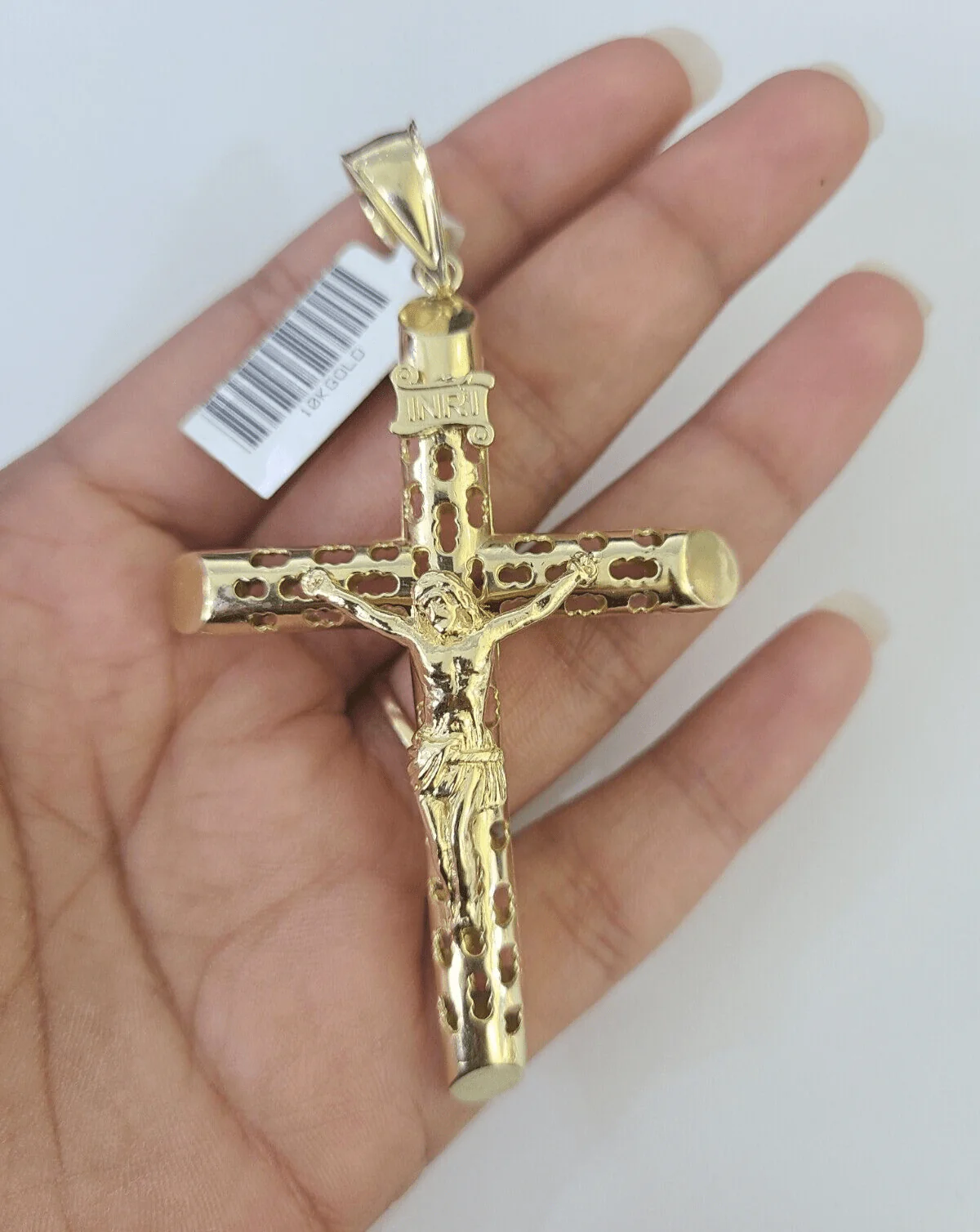 Real 10K INRI Jesus Crucifix Cross Pendant 3" Yellow Gold Charm Genuine - Image 2
