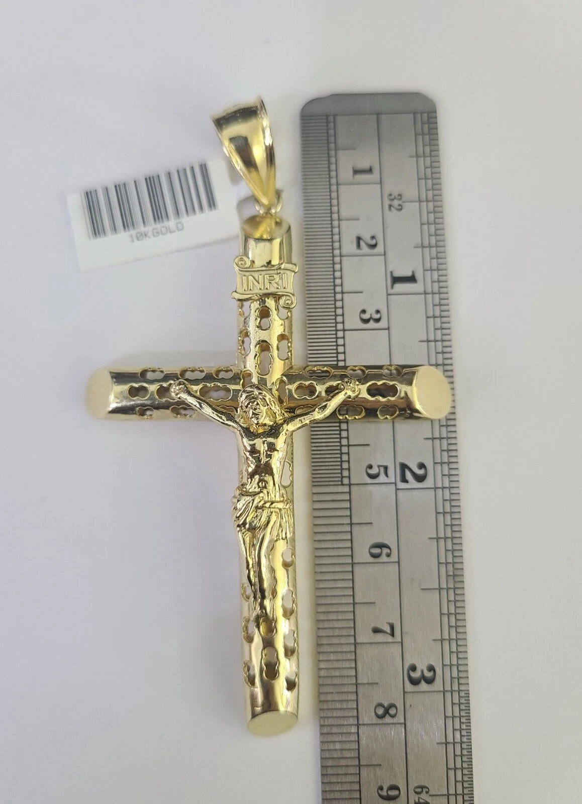 Real 10K INRI Jesus Crucifix Cross Pendant 3" Yellow Gold Charm Genuine - Image 3