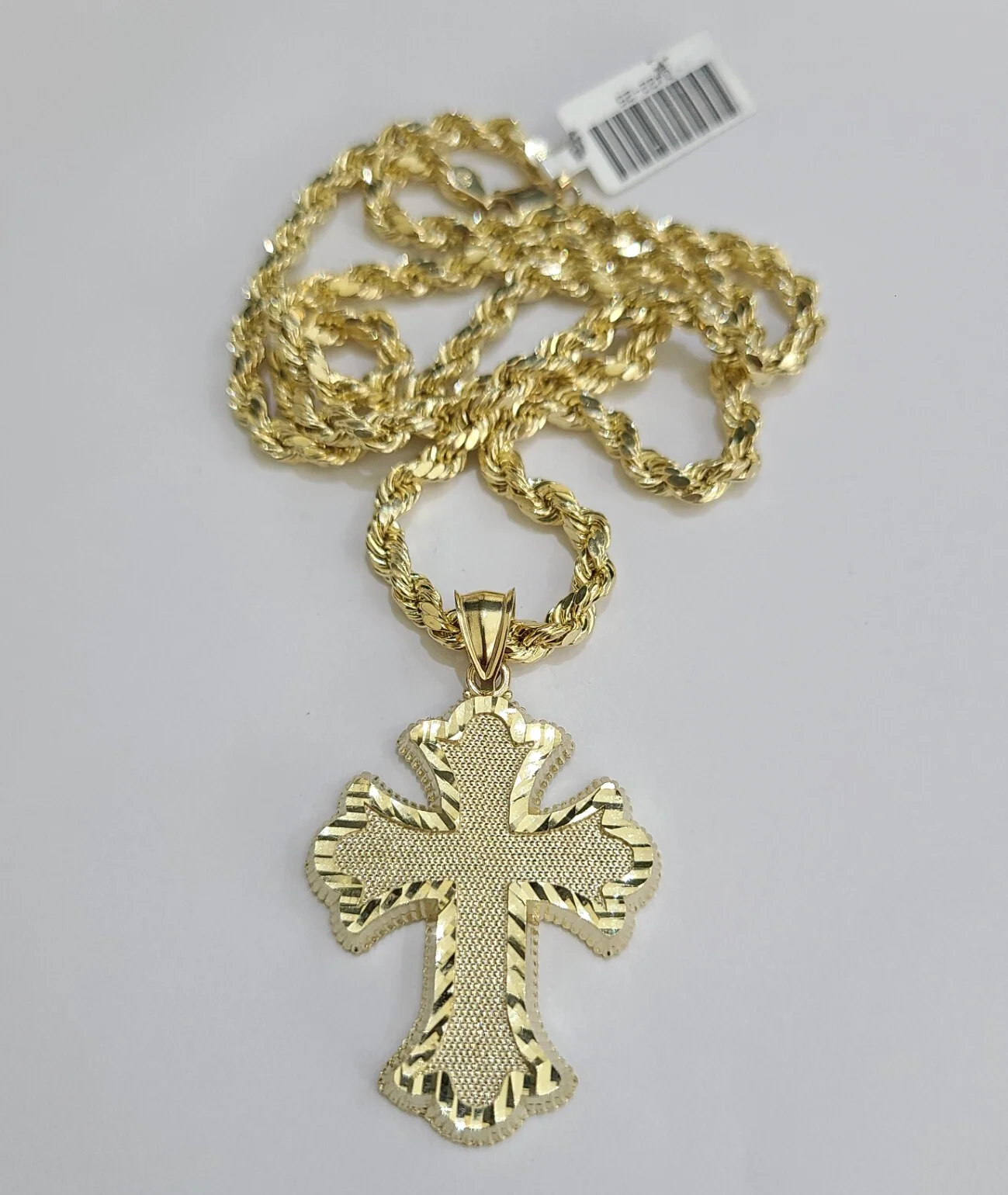 REAL 10k Jesus Roman Cross Charm Rope Chain Pendant 4mm Necklace Set 18"-28" in - Image 3