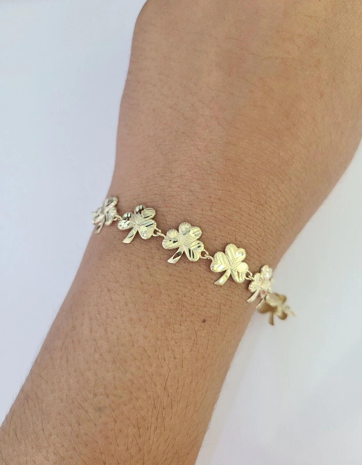 Real 10K Leaf Irish Shamrock Clover Bracelet 11mm 7 Inches 10kt Yellow Gold - Image 3