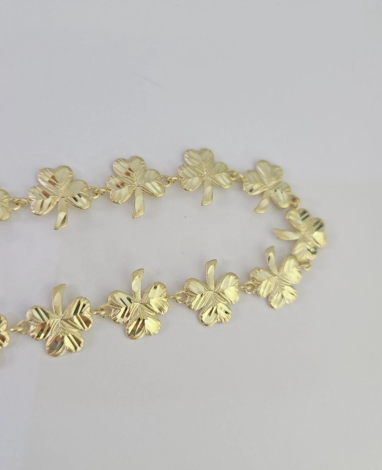 Real 10K Leaf Irish Shamrock Clover Bracelet 11mm 7 Inches 10kt Yellow Gold - Image 5