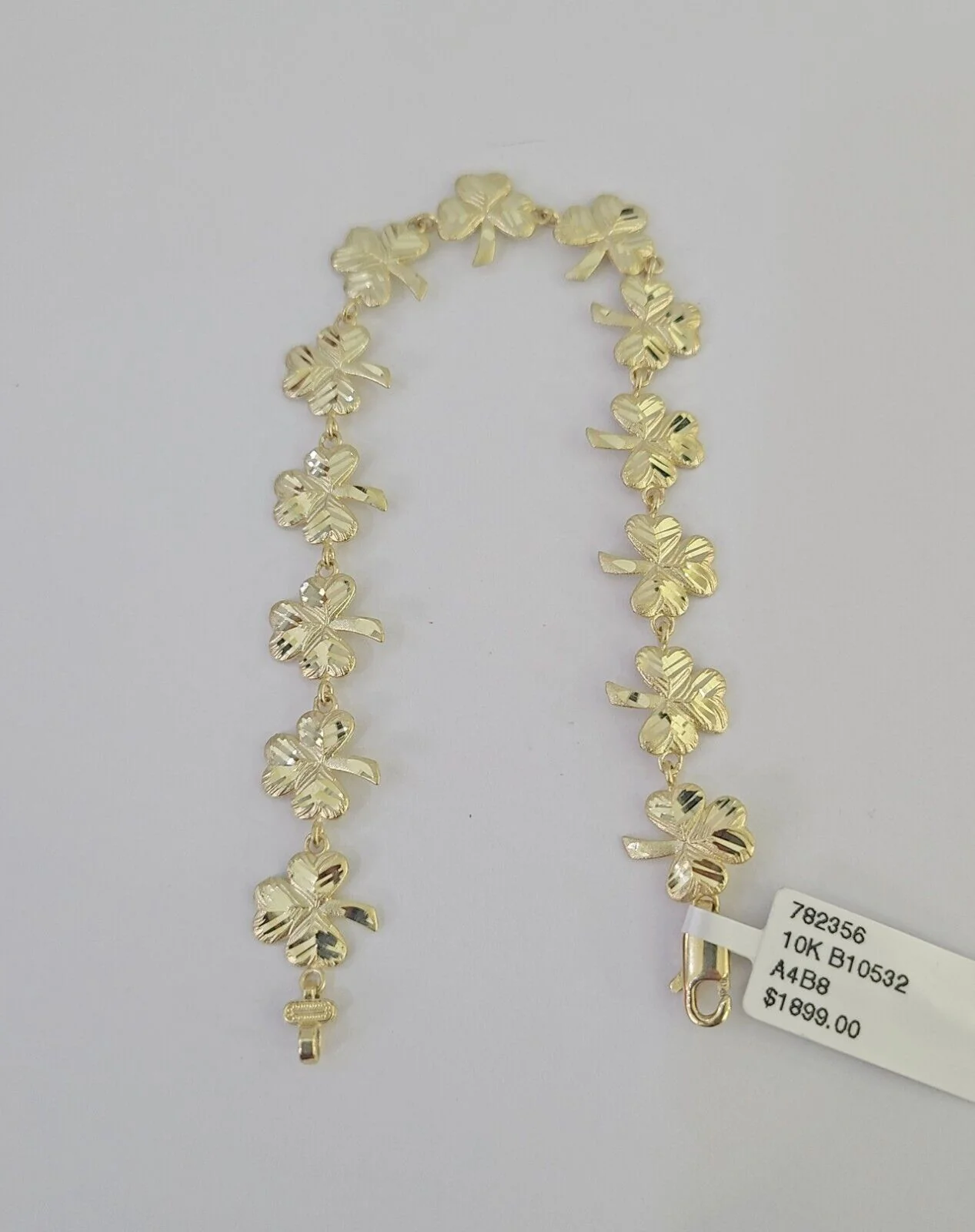 Real 10K Leaf Irish Shamrock Clover Bracelet 11mm 7 Inches 10kt Yellow Gold - Image 7