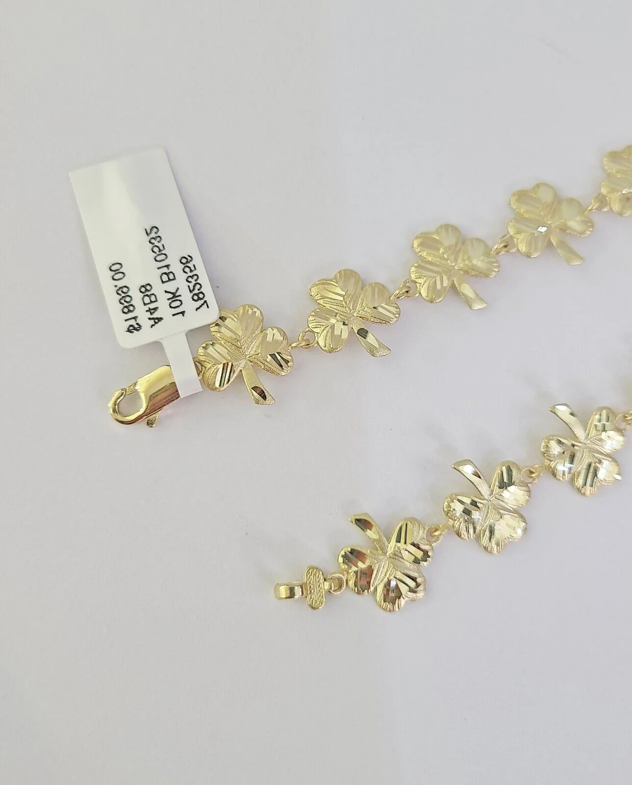 Real 10K Leaf Irish Shamrock Clover Bracelet 11mm 7 Inches 10kt Yellow Gold - Image 9