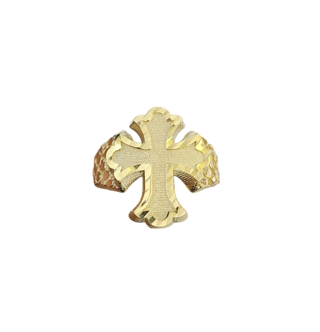 Real 10k Men Nugget Cross Ring Yellow Gold 10Kt Genuine