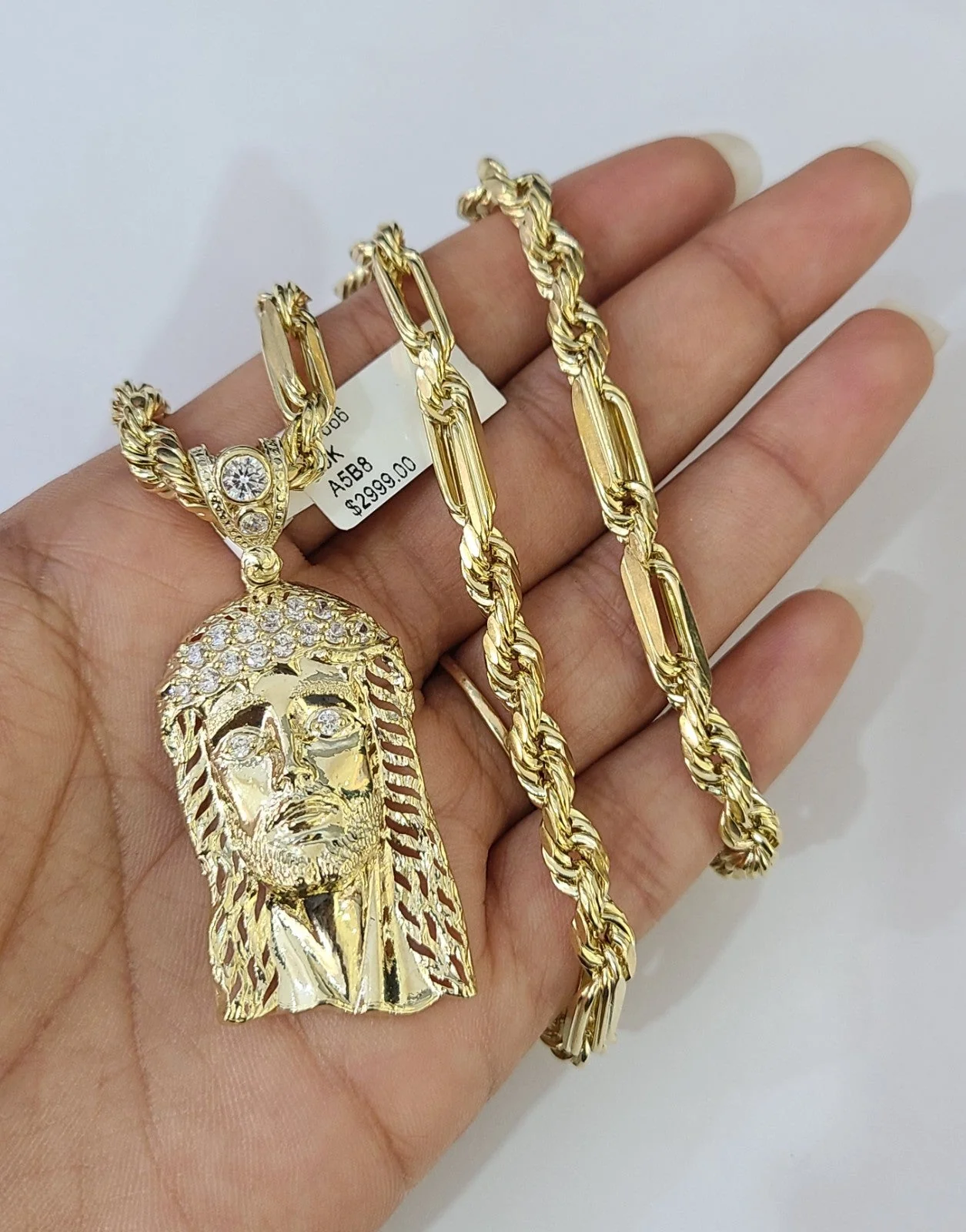 Real 10k Milano Rope Chain Jesus Head Charm Necklace SET 5mm 18"-28" Pendant