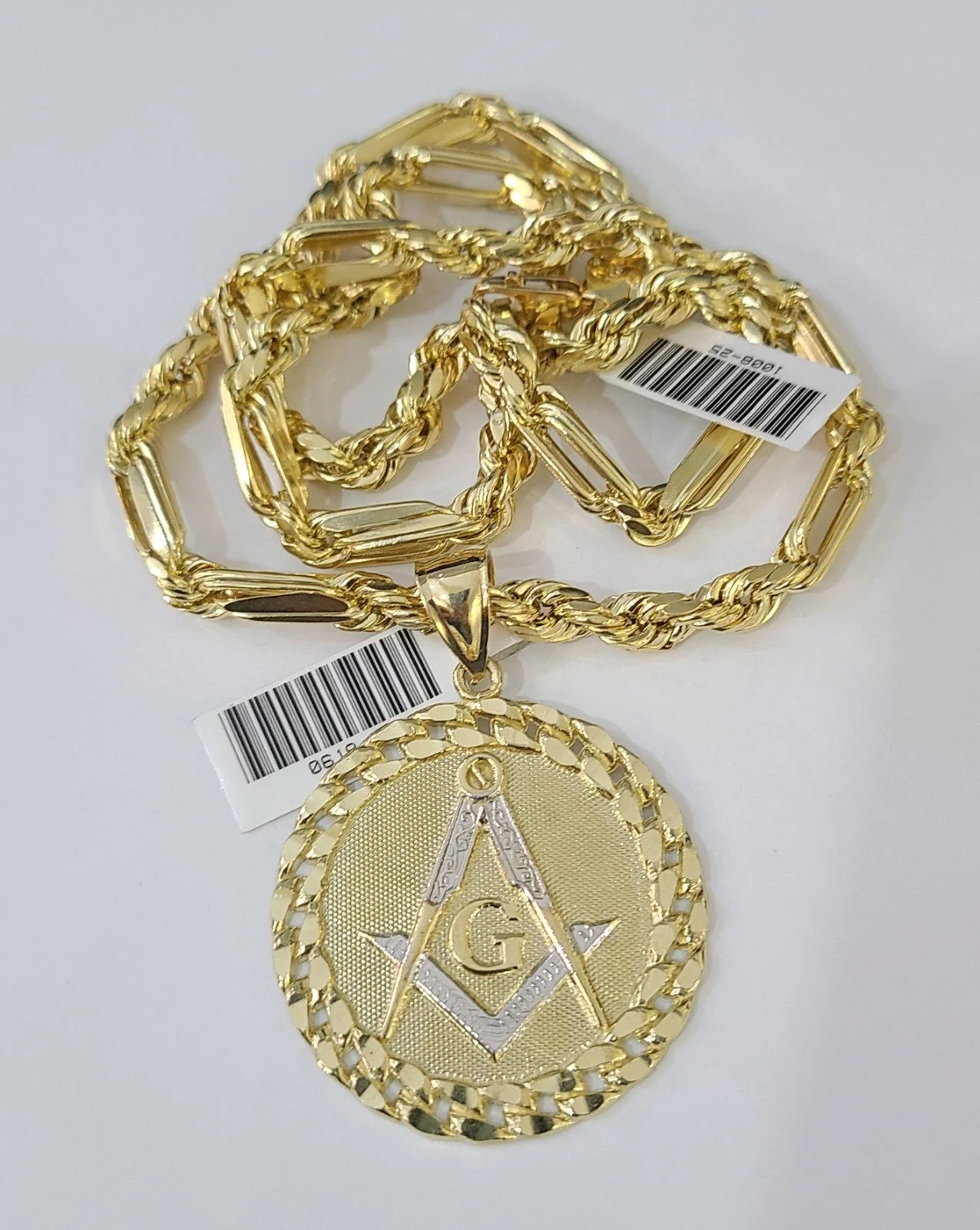 Real 10k Milano Rope Chain Masonic Charm Necklace SET 4mm 18"-28" Pendant - Image 3