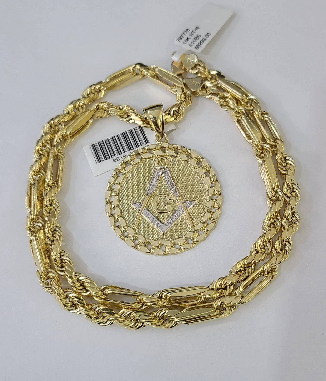 Real 10k Milano Rope Chain Masonic Charm Necklace SET 4mm 18"-28" Pendant - Image 5