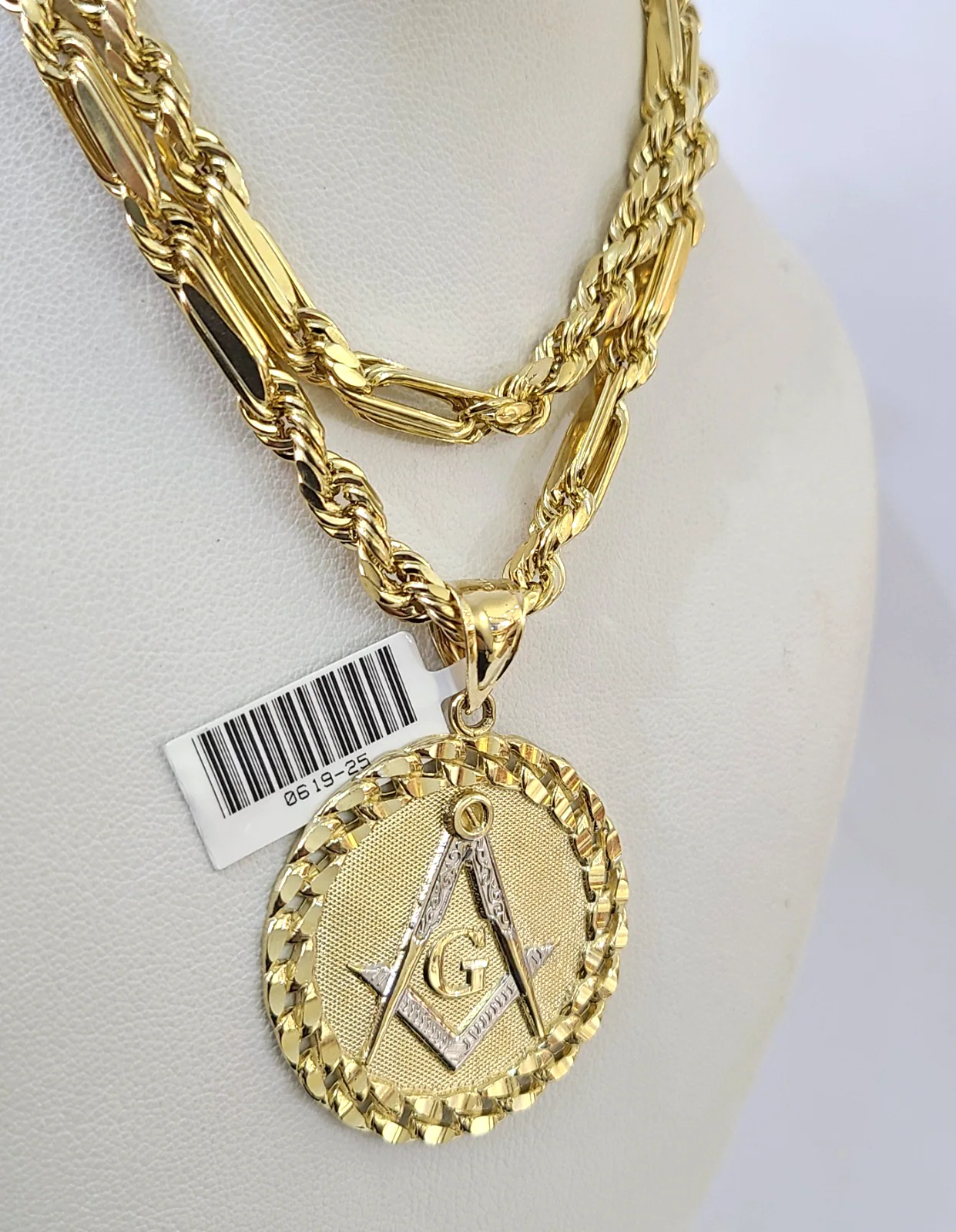 Real 10k Milano Rope Chain Masonic Charm Necklace SET 5mm 18"-28" Pendant - Image 3