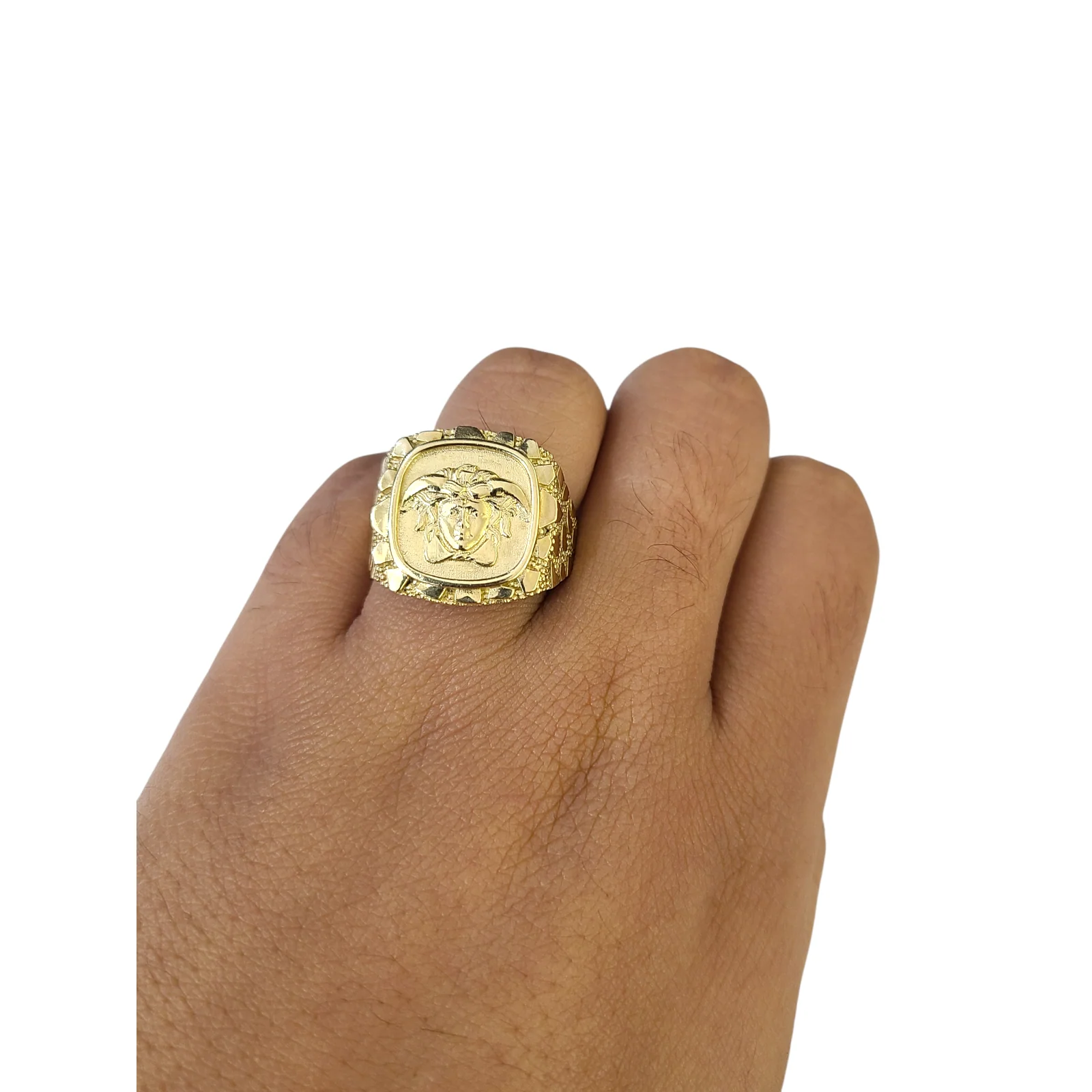 Real 10k Nugget Head Ring Yellow Gold Men 10Kt Genuine