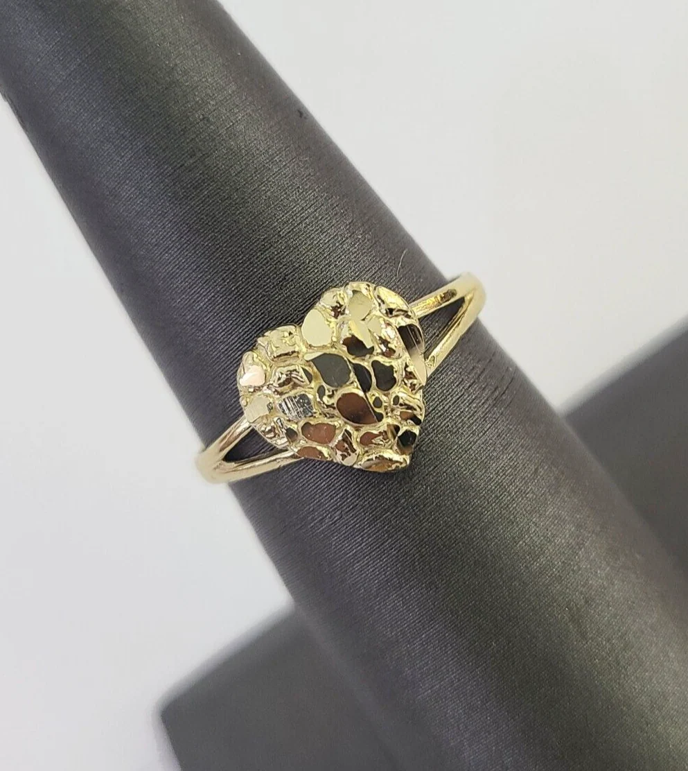 Real 10k Nugget Heart Ring Band Wedding Engagement Women Yellow Gold Ring Sizes 6,7,8,9,10,11 & 12
