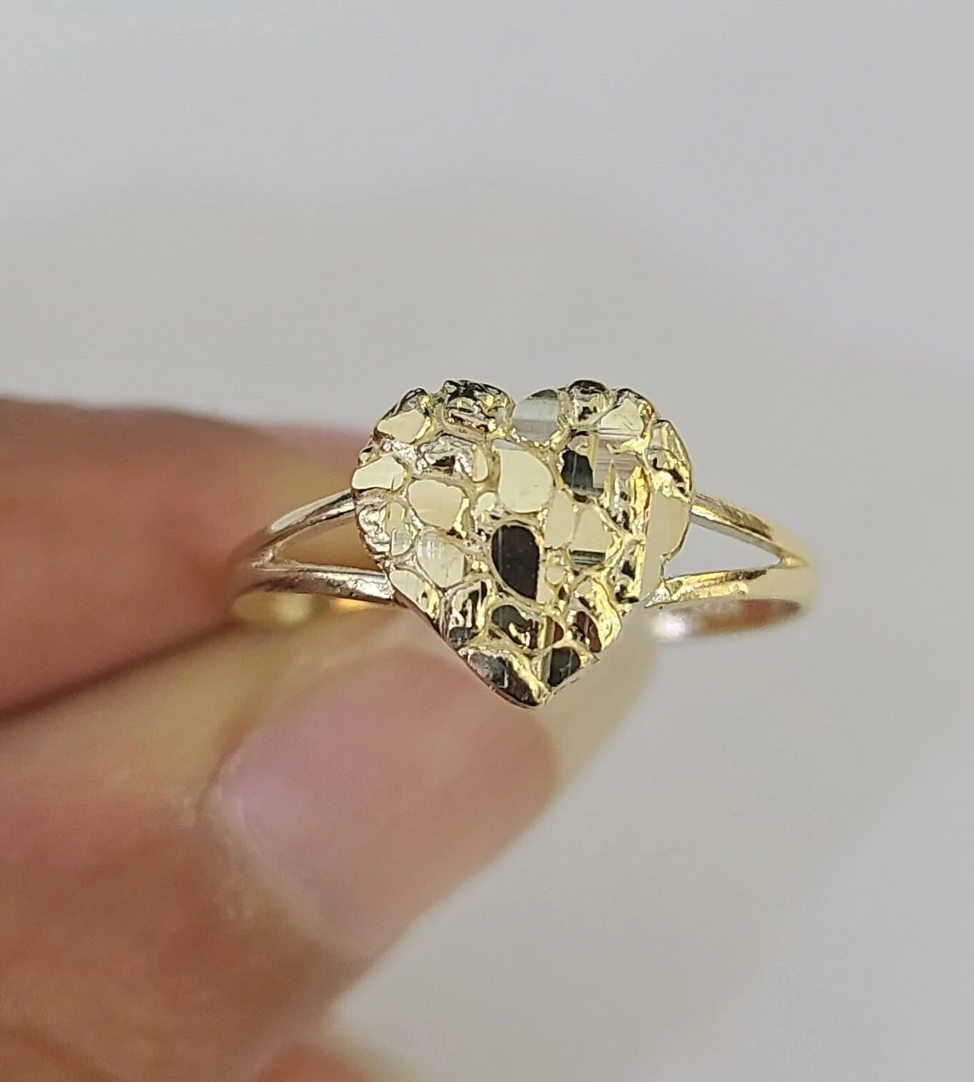 Real 10k Nugget Heart Ring Band Wedding Engagement Women Yellow Gold Ring Sizes 6,7,8,9,10,11 & 12 - Image 4
