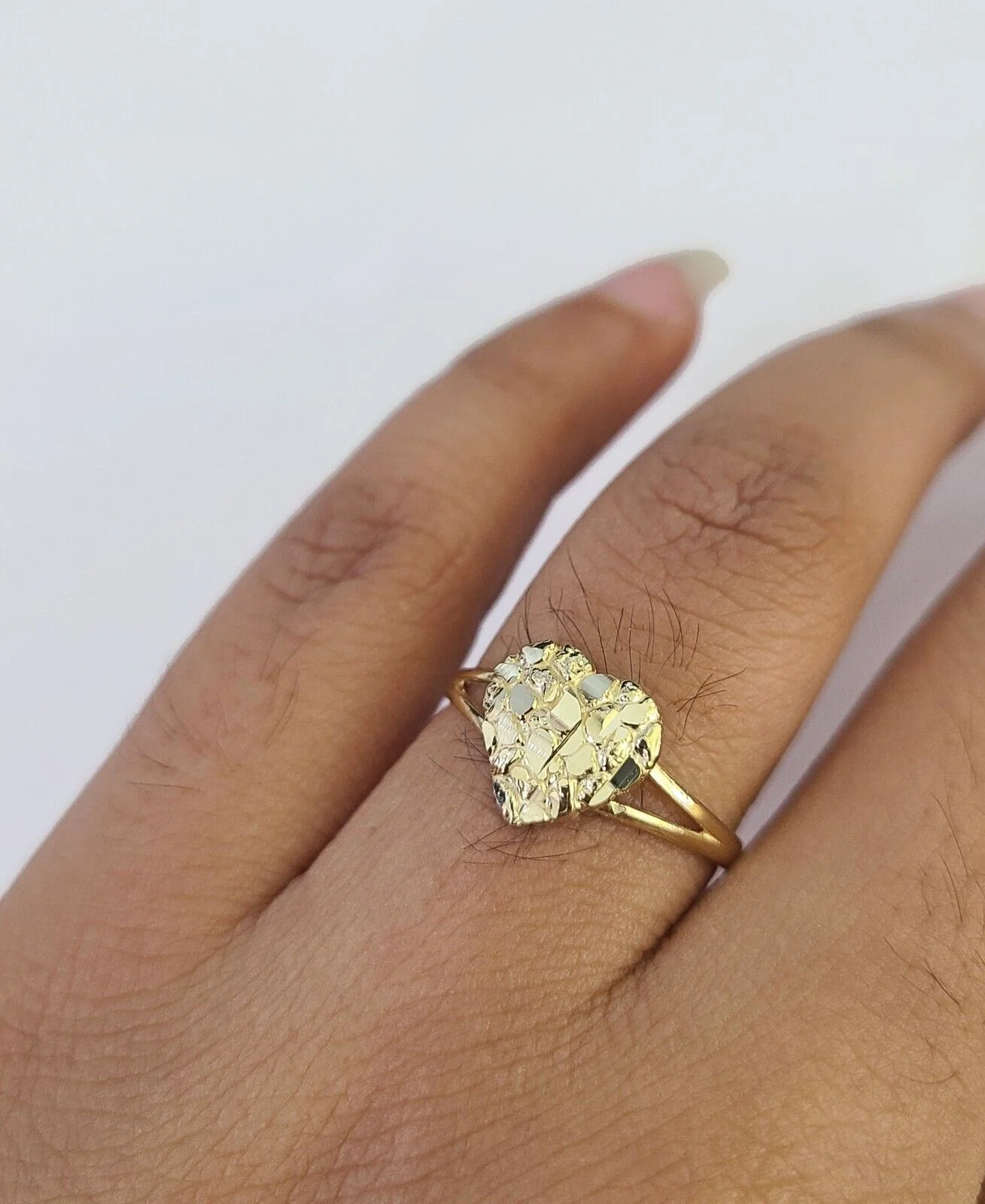 Real 10k Nugget Heart Ring Band Wedding Engagement Women Yellow Gold Ring Sizes 6,7,8,9,10,11 & 12 - Image 6