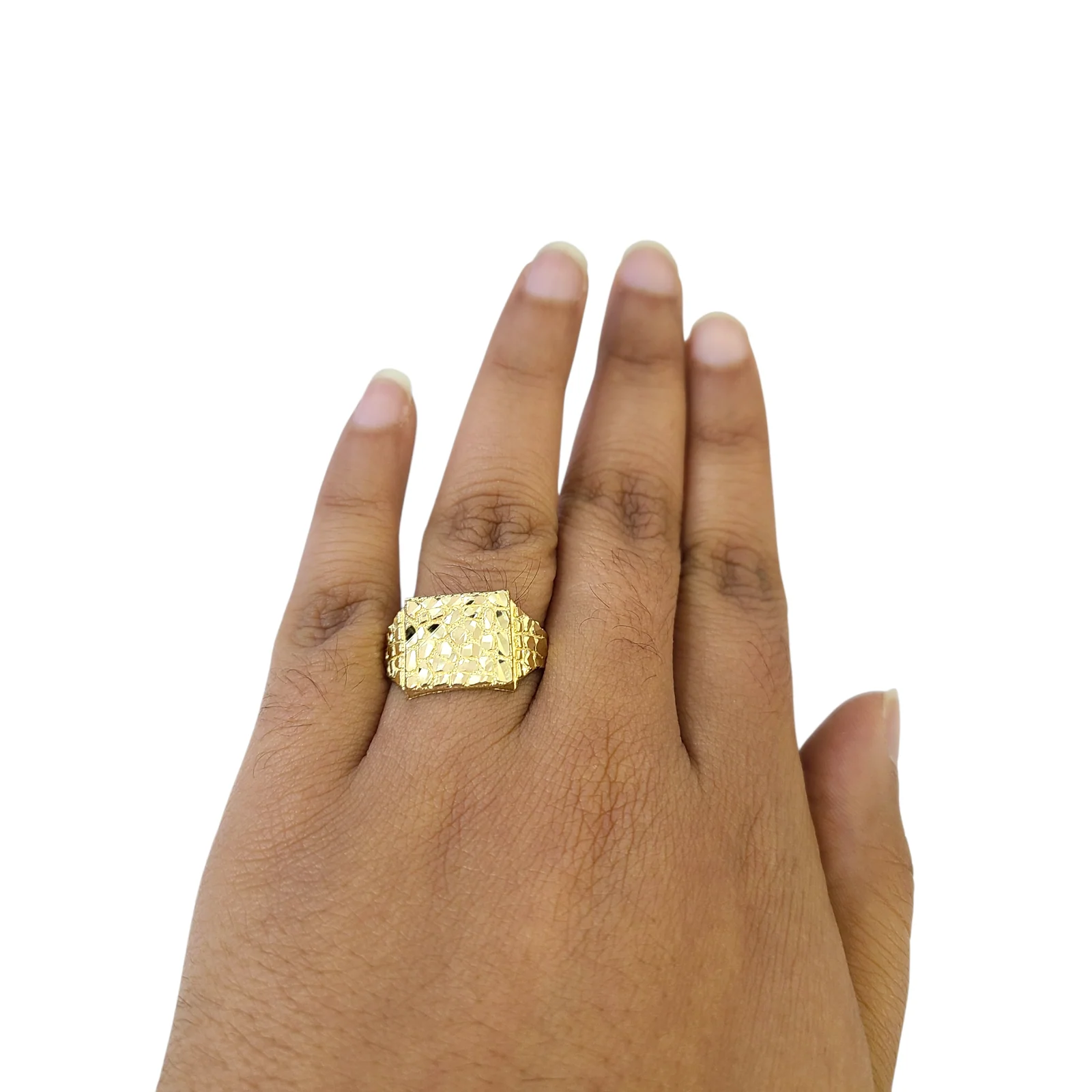 Real 10k Nugget Square Ring Yellow Gold Men 10Kt Genuine - Image 7