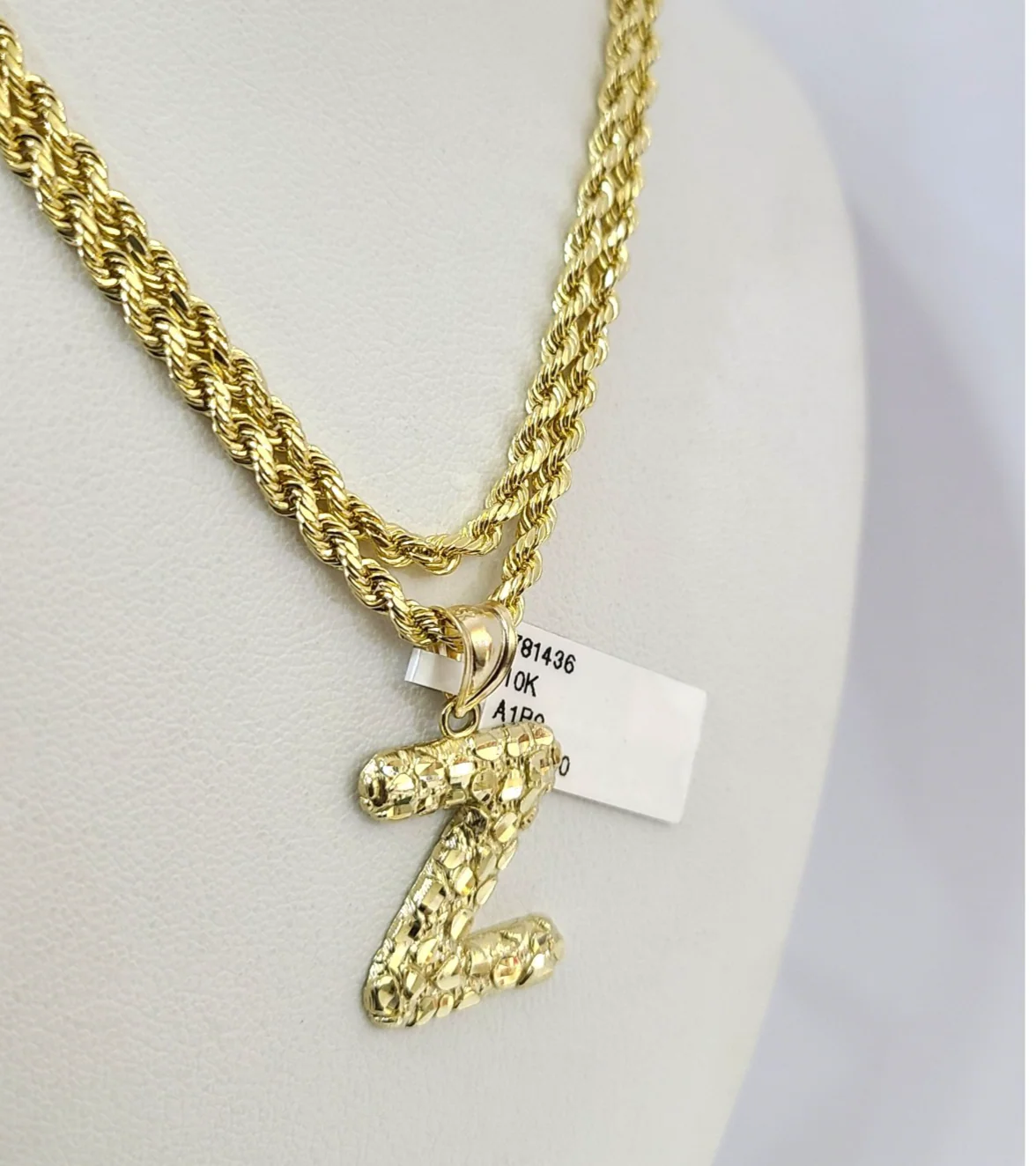 Real 10k Rope Chain 3mm 18"-28" Set Z Necklace Nugget Initial Charm Pendant Gold