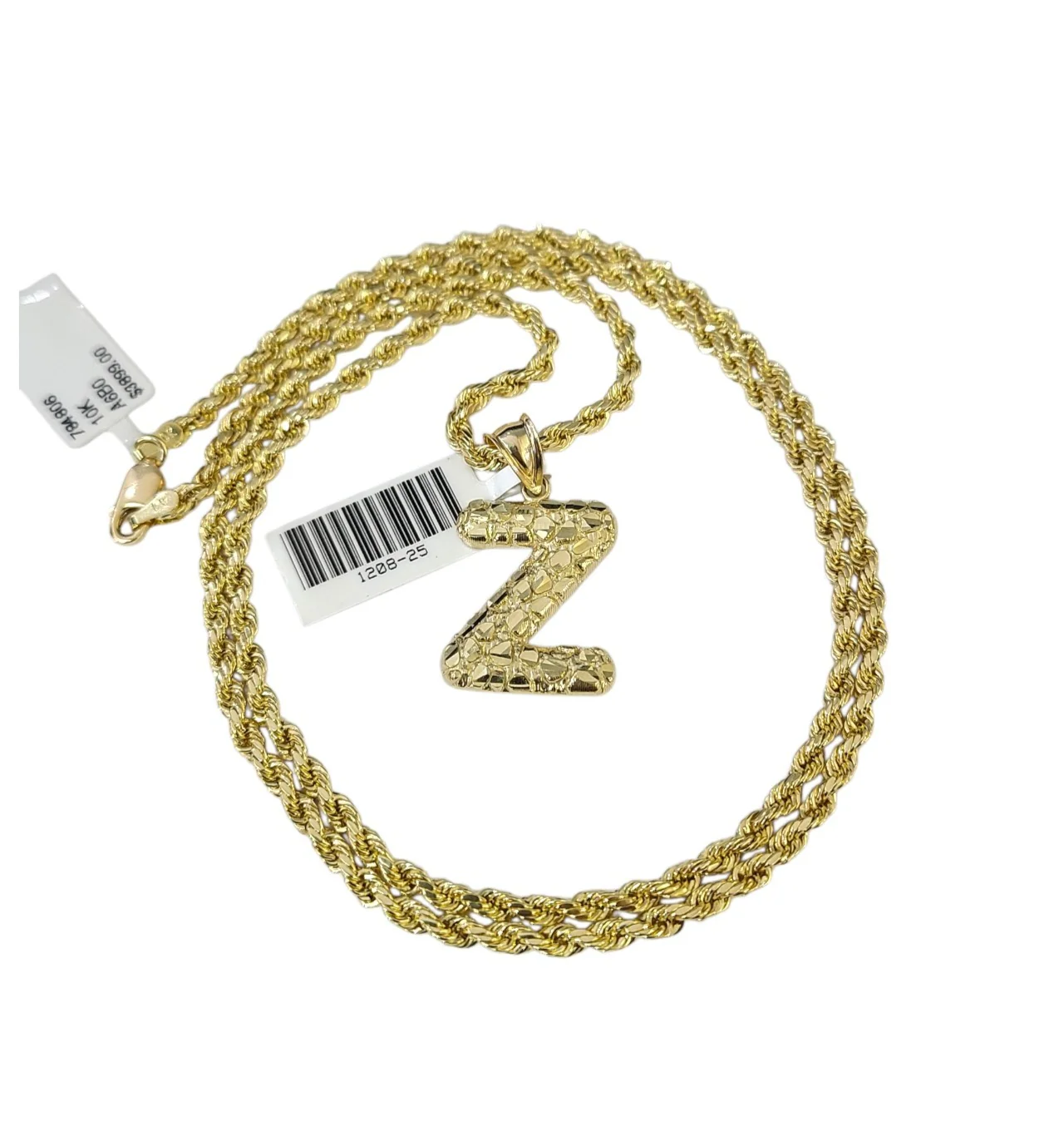 Real 10k Rope Chain 3mm 18"-28" Set Z Necklace Nugget Initial Charm Pendant Gold - Image 2