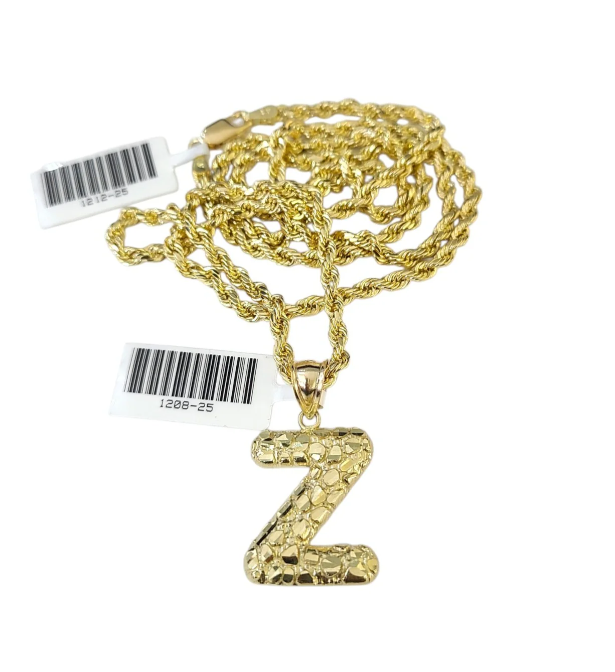 Real 10k Rope Chain 3mm 18"-28" Set Z Necklace Nugget Initial Charm Pendant Gold - Image 4