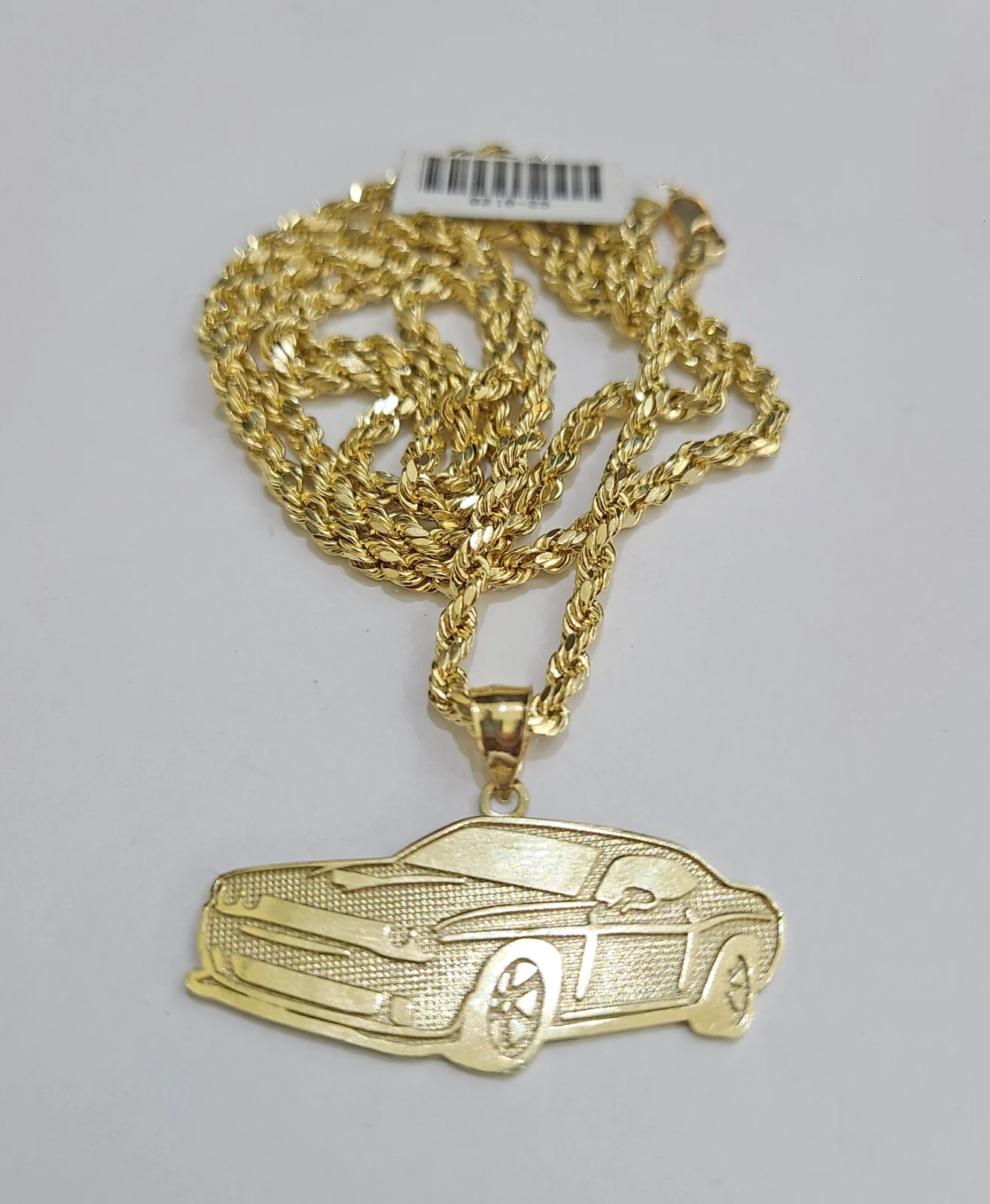 REAL 10k Rope Chain Car Challenger Charm Pendant 3mm Necklace Set 18"-28" in - Image 2