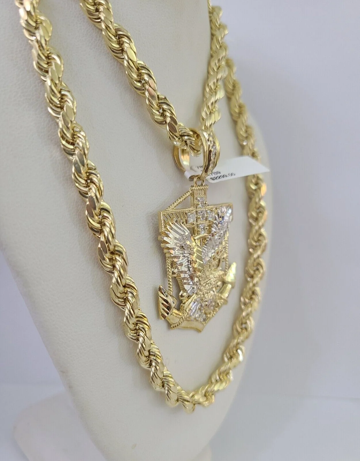 Real 10k Rope Chain Eagle Anchor Charm Set 7mm 20"-28" Inch Necklace Yellow Gold - Image 2