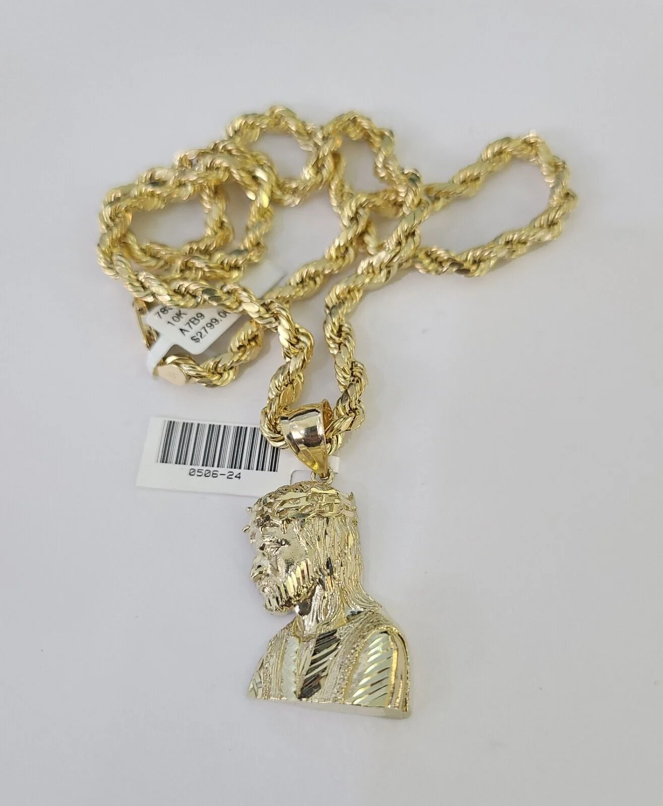 Real 10k Rope Chain Jesus Charm Necklace Pendant Set 5mm 20"-30" Inch Gold - Image 5