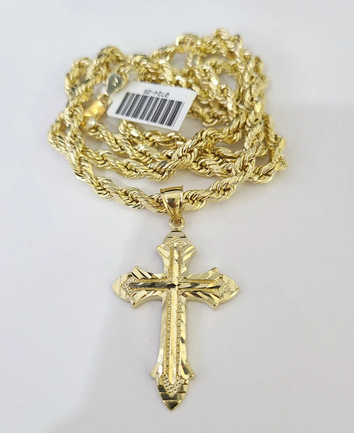 Real 10k Rope Chain Jesus Cross Charm Necklace Pendant Set 4mm 18"-28" Gold