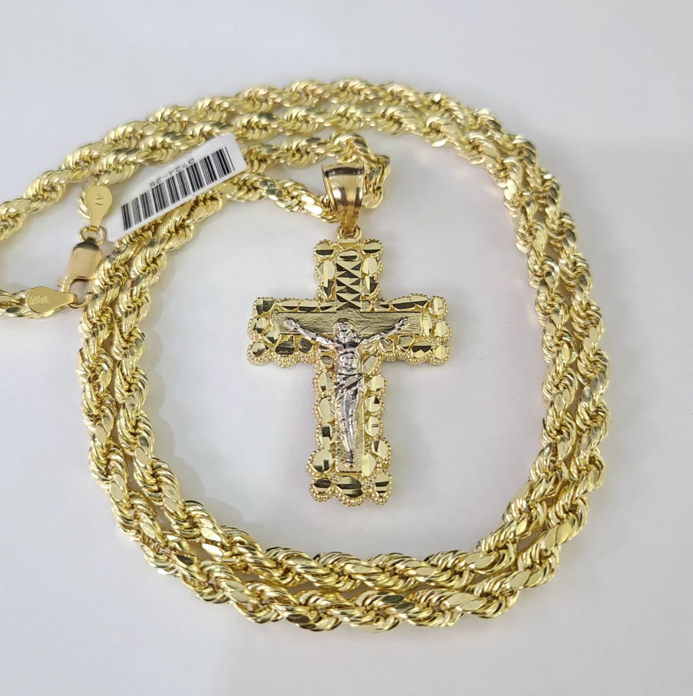 Real 10k Rope Chain Jesus Cross Charm Necklace Pendant Set 4mm 18"-28" Gold