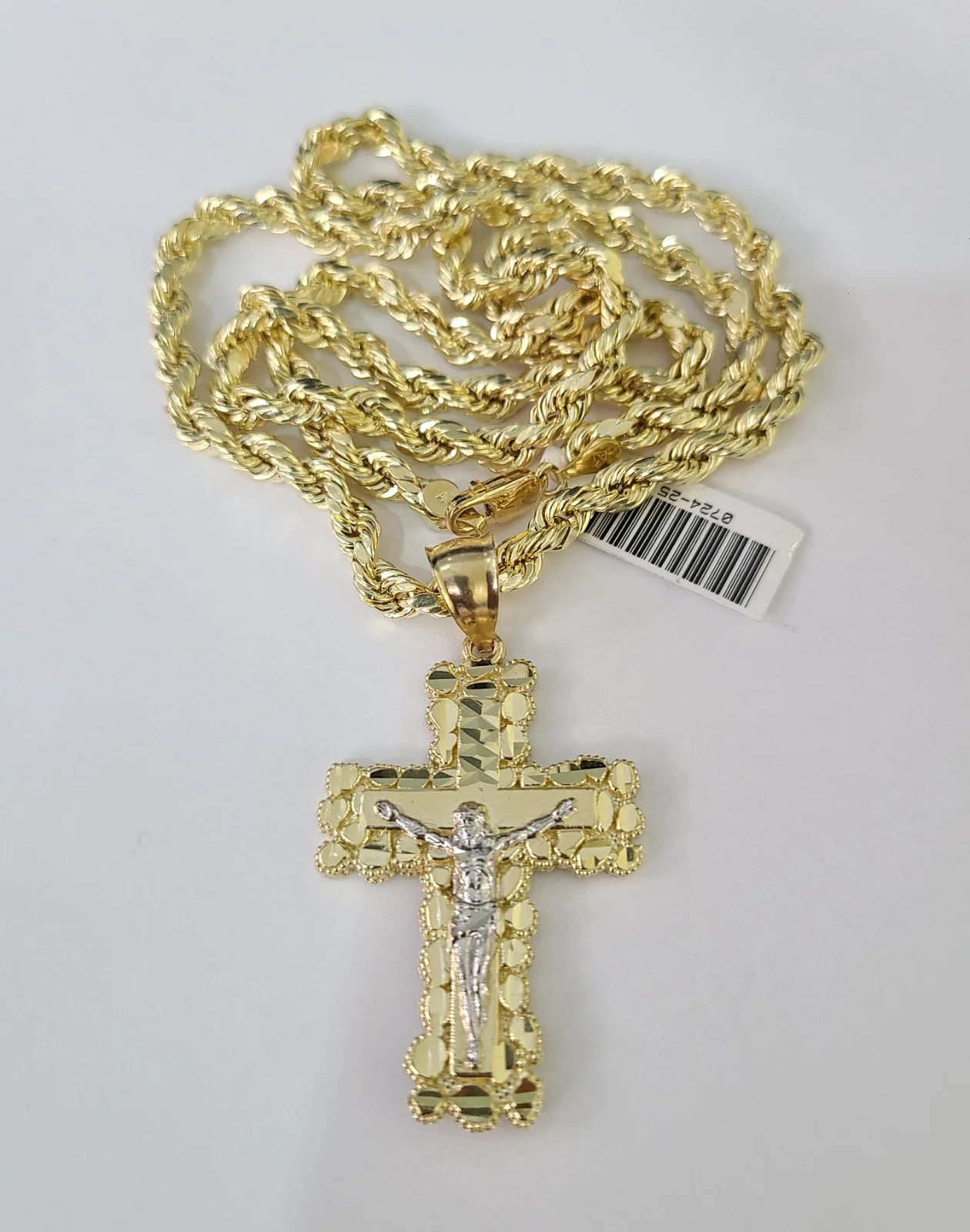Real 10k Rope Chain Jesus Cross Charm Necklace Pendant Set 4mm 18"-28" Gold - Image 4