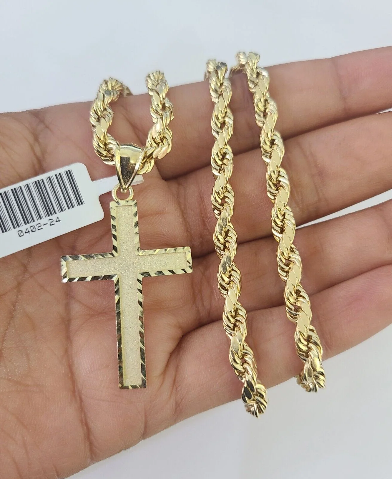 Real 10k Rope Chain Jesus Cross Charm Necklace Pendant Set 5mm 20"-30" Inch Gold - Image 3