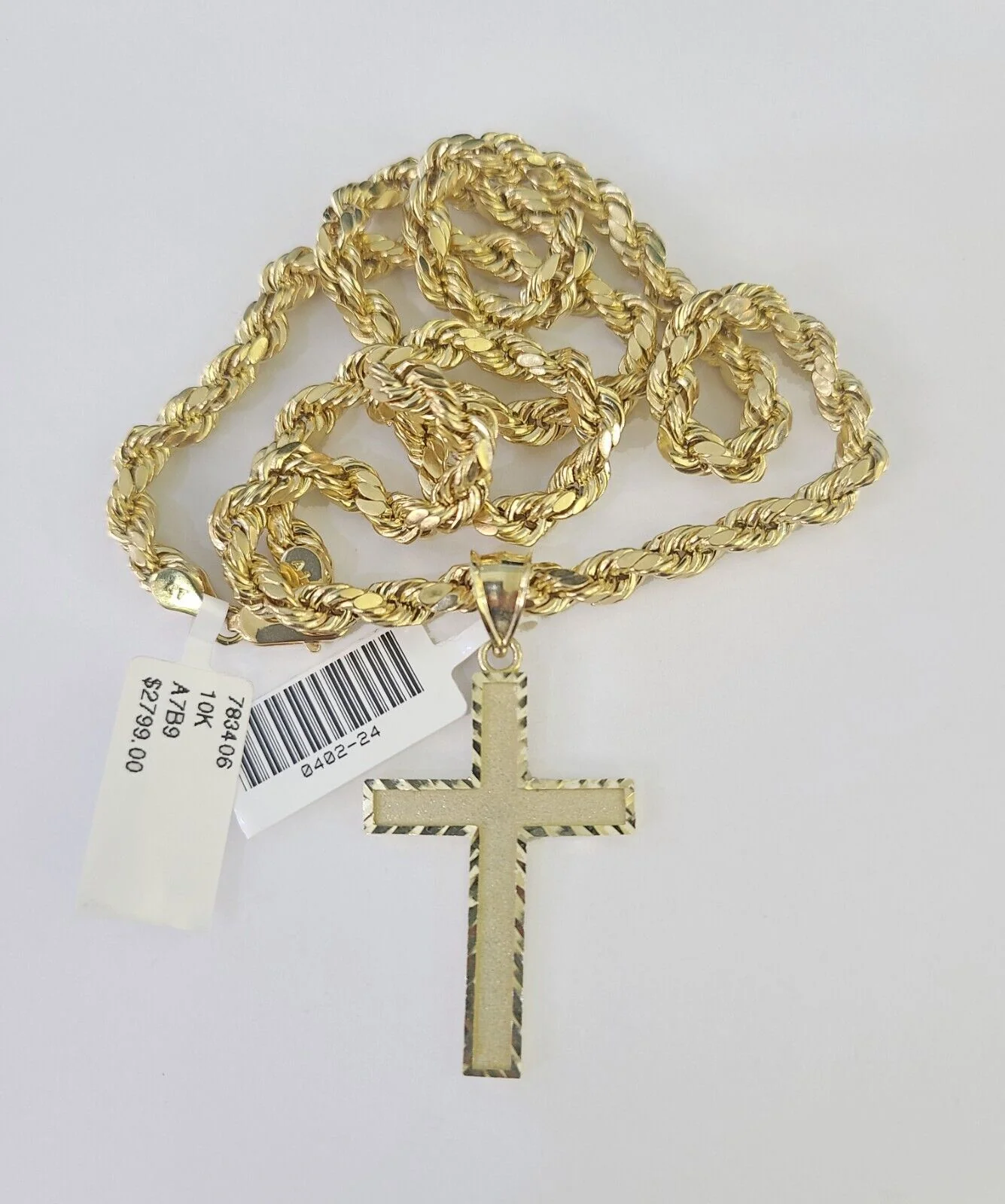 Real 10k Rope Chain Jesus Cross Charm Necklace Pendant Set 5mm 20"-30" Inch Gold - Image 6