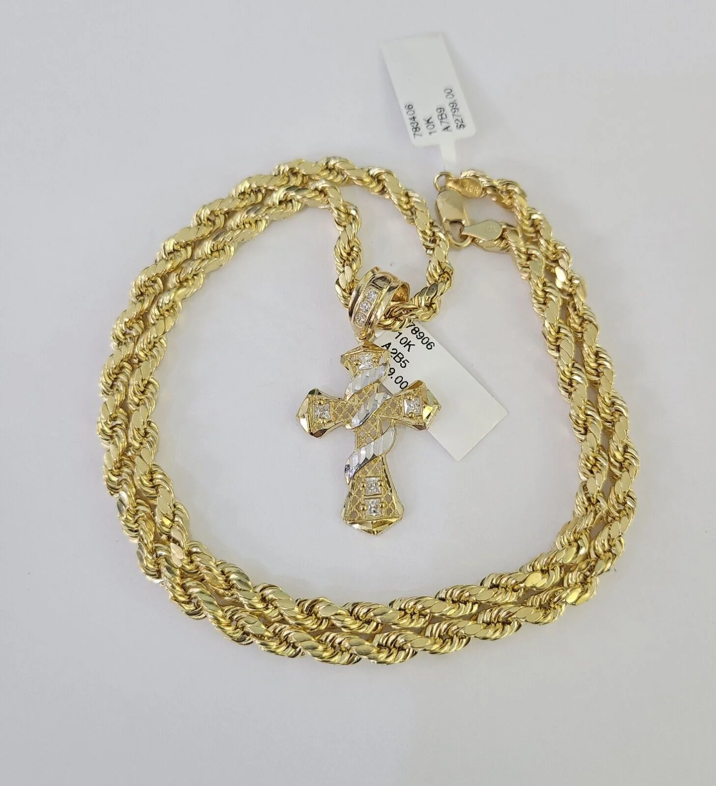 Real 10k Rope Chain Jesus Cross Charm Necklace Pendant Set 5mm 20"-30" Inch Gold - Image 4