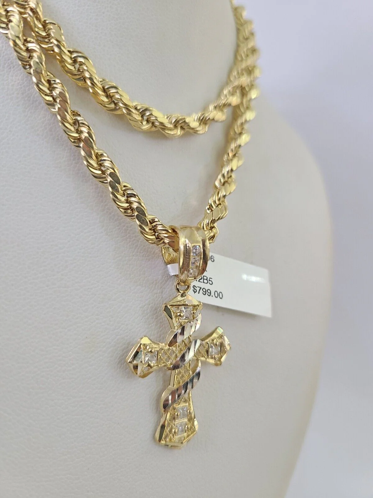 Real 10k Rope Chain Jesus Cross Charm Necklace Pendant Set 5mm 20"-30" Inch Gold - Image 6