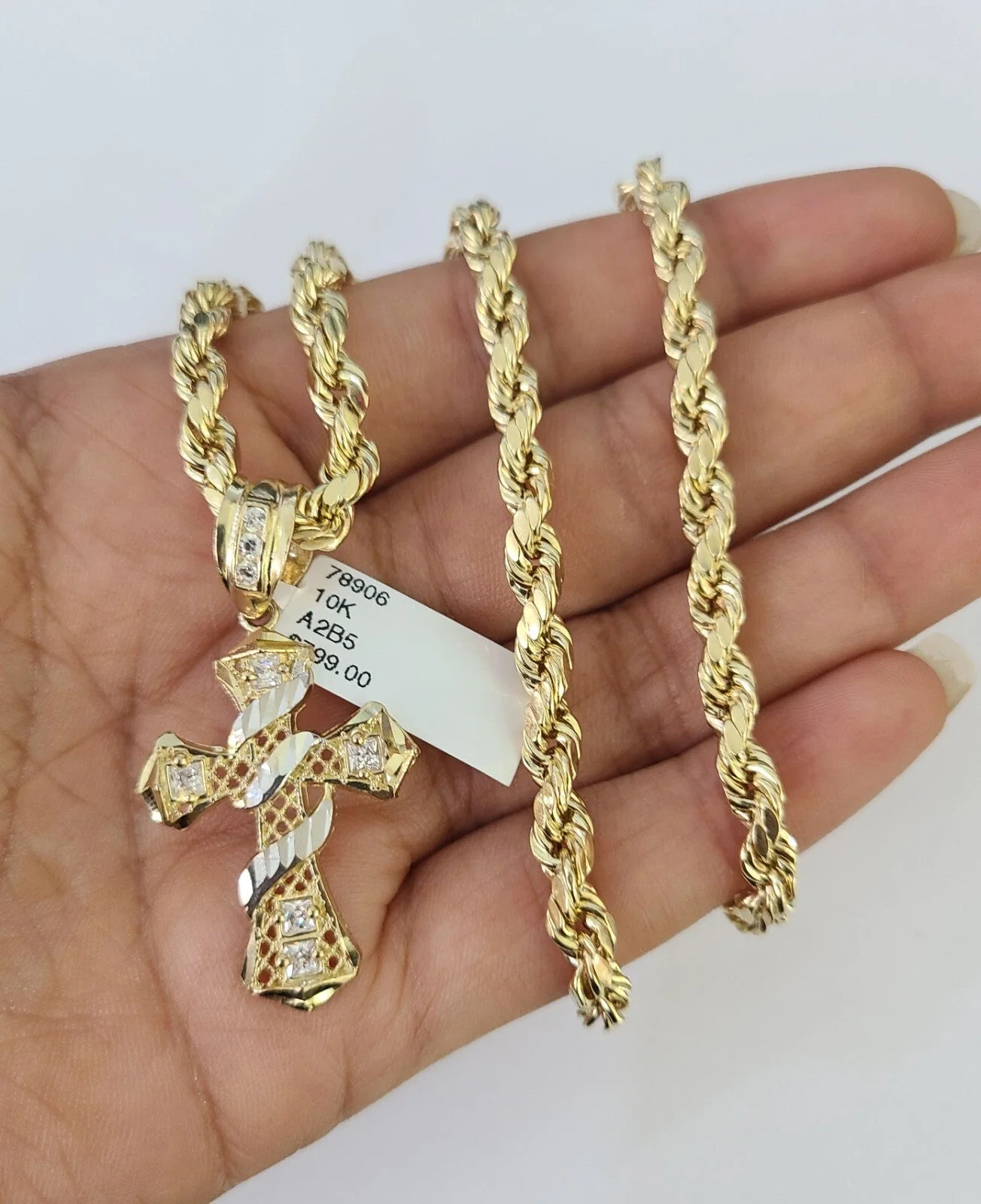 Real 10k Rope Chain Jesus Cross Charm Necklace Pendant Set 5mm 26" Inch Gold