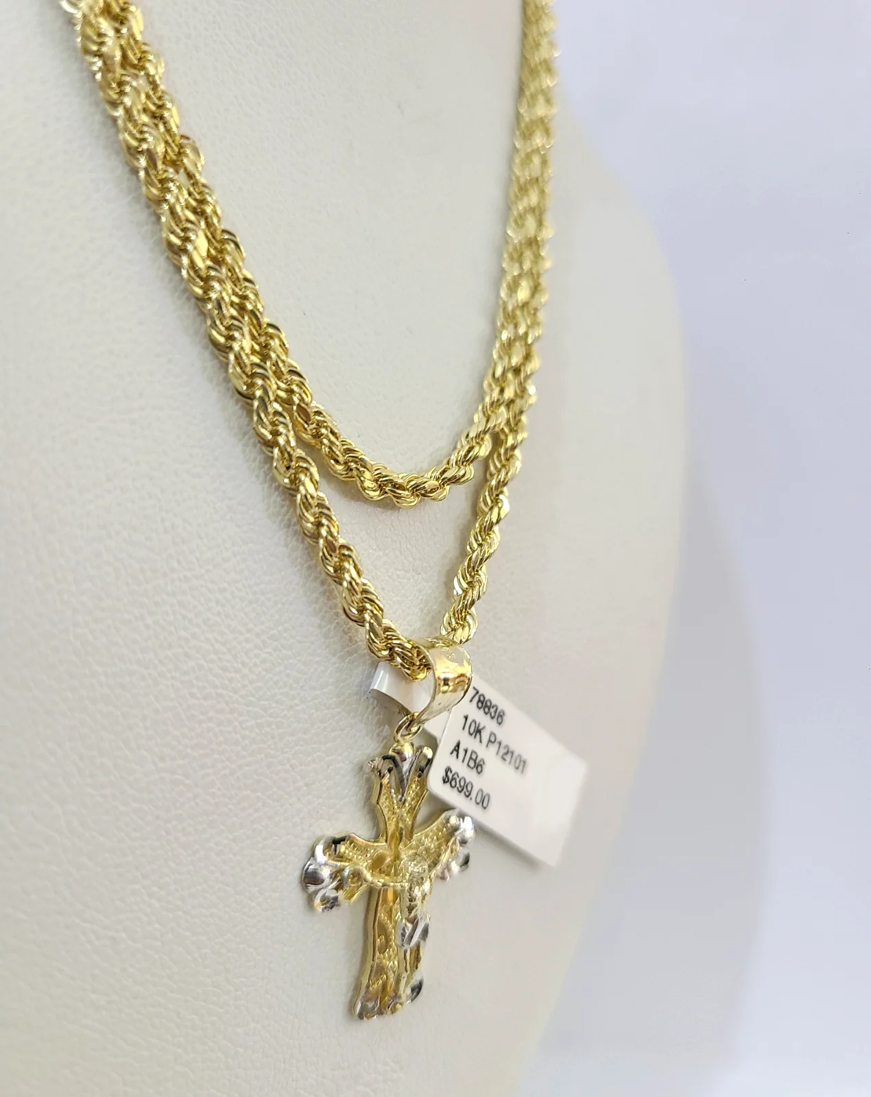 Real 10k Rope Chain Jesus Cross Charm Necklace SET 3mm 18"-28" Pendant - Image 5